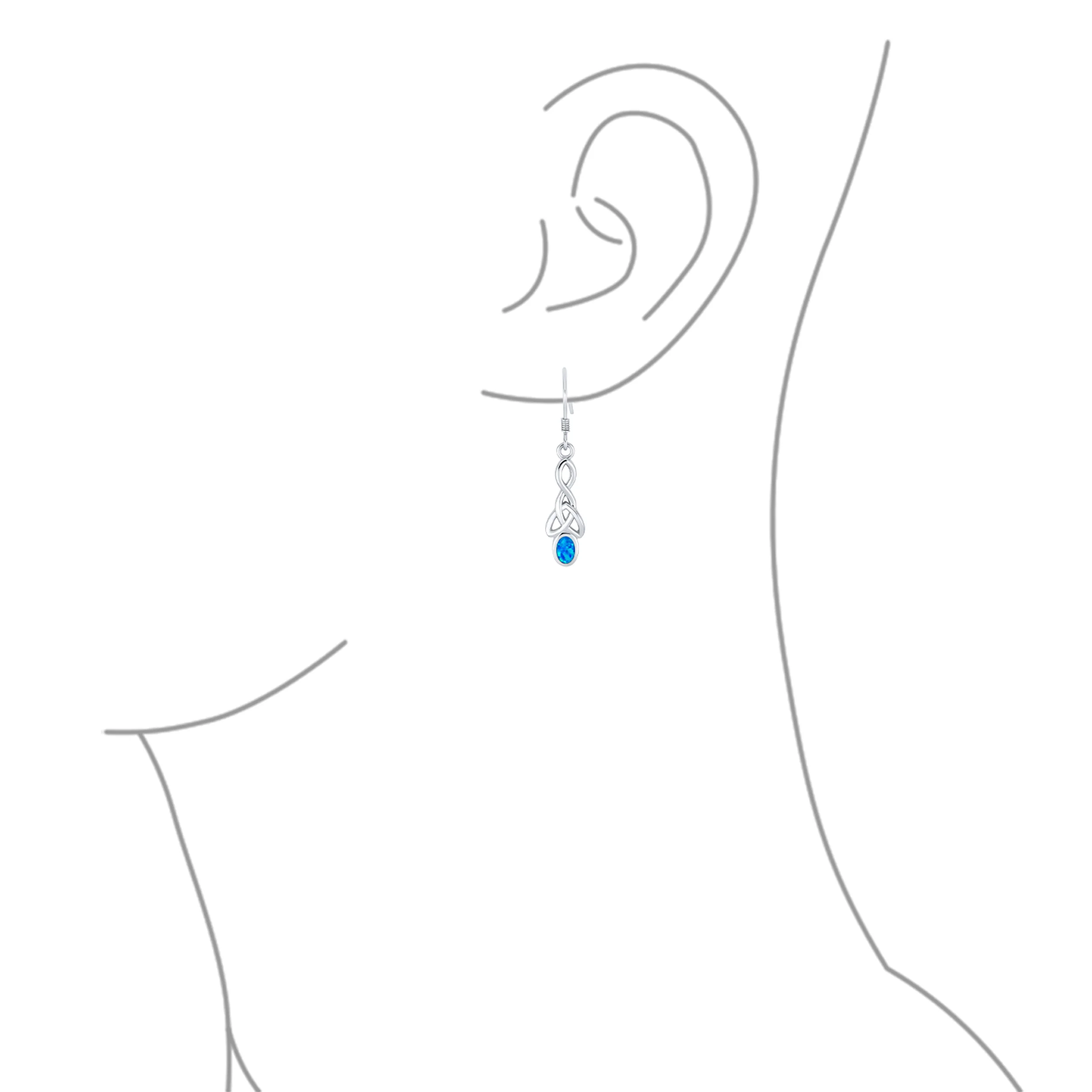 BFF Blue Opal Love Knot Dangle Gemstone Earrings Celtic Design Sterling Silver - Image 3