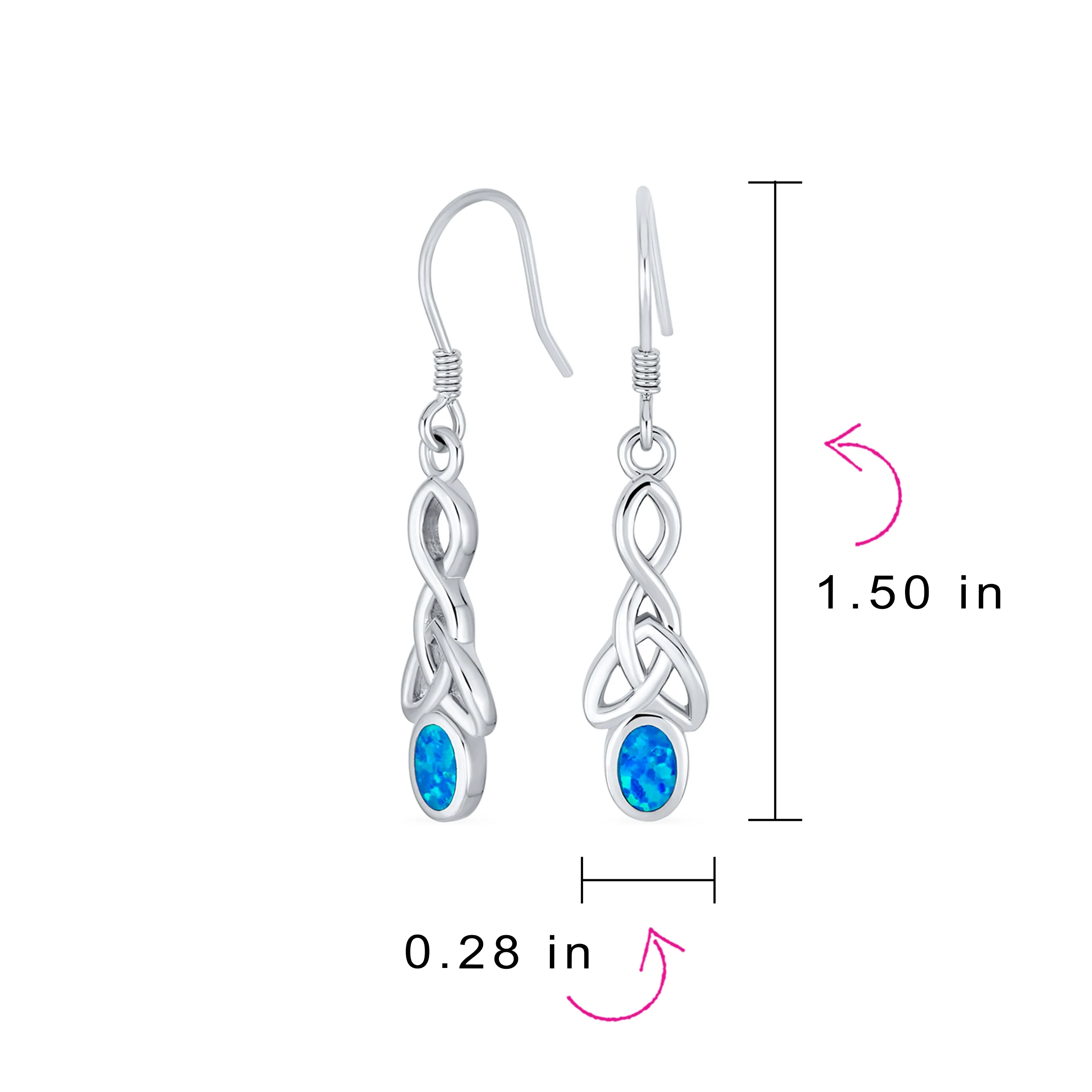 BFF Blue Opal Love Knot Dangle Gemstone Earrings Celtic Design Sterling Silver - Image 4