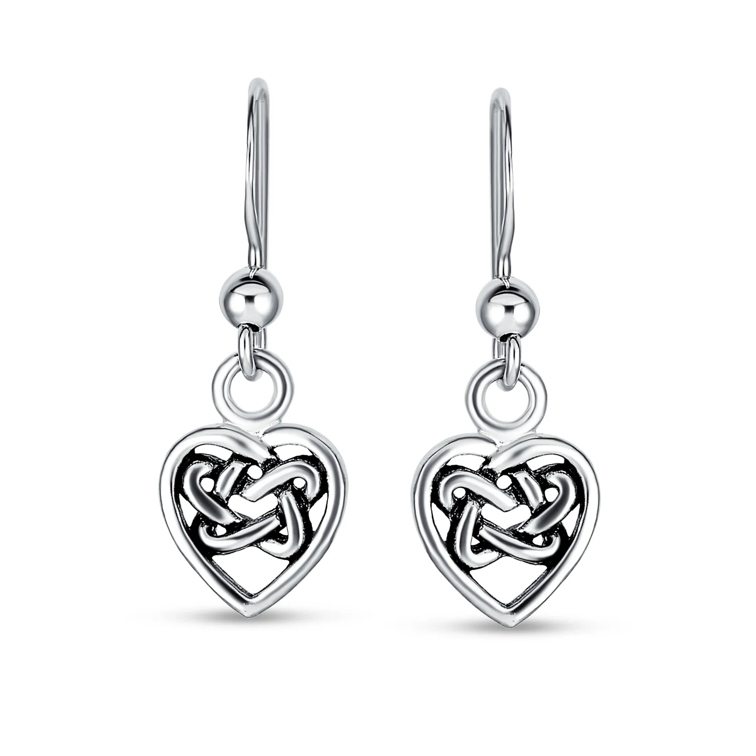 BFF Celtic Infinity Knot Heart Dangle Earrings Fish Hook - Image 2