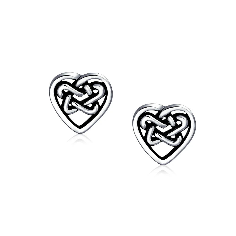 BFF Celtic Knot Heart Stud Earrings in Oxidized Silver - Image 3