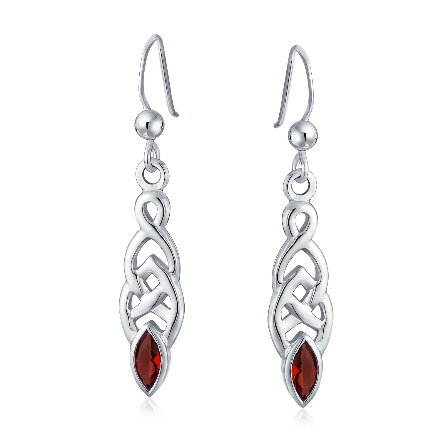 BFF Celtic Love Knot Bezel Set CZ Fish Hook Dangle Earrings - Image 3