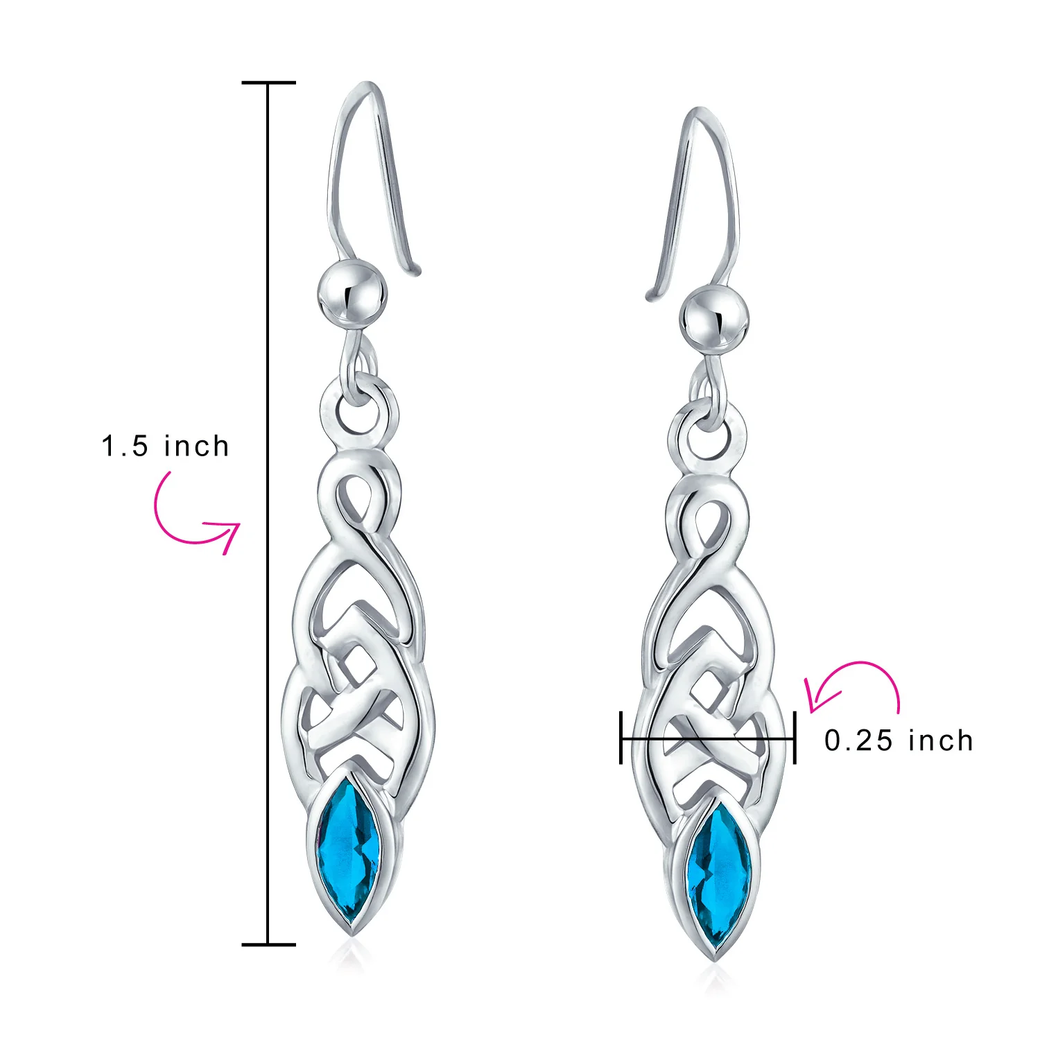 BFF Celtic Love Knot Bezel Set CZ Fish Hook Dangle Earrings - Image 8