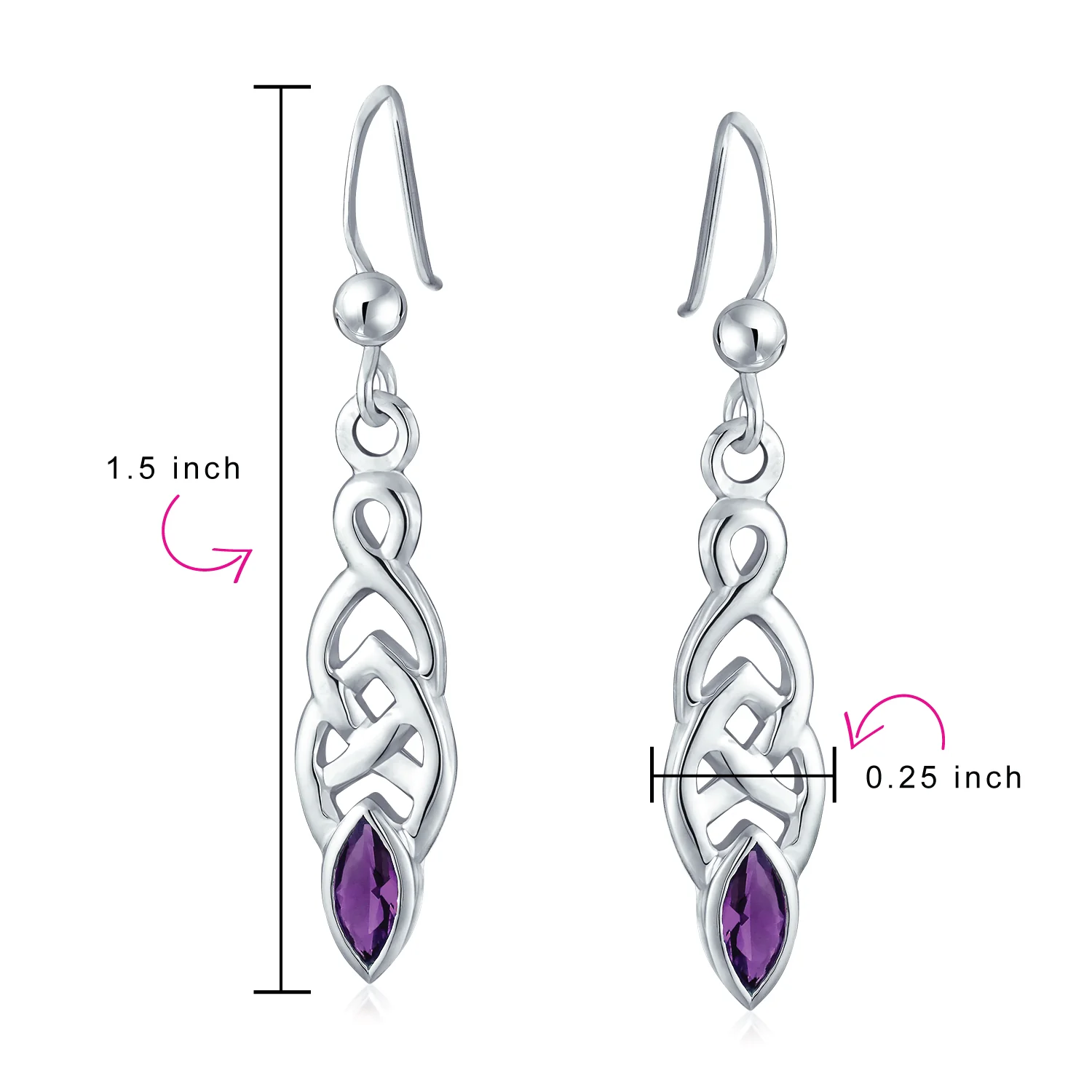 BFF Celtic Love Knot Bezel Set CZ Fish Hook Dangle Earrings - Image 9