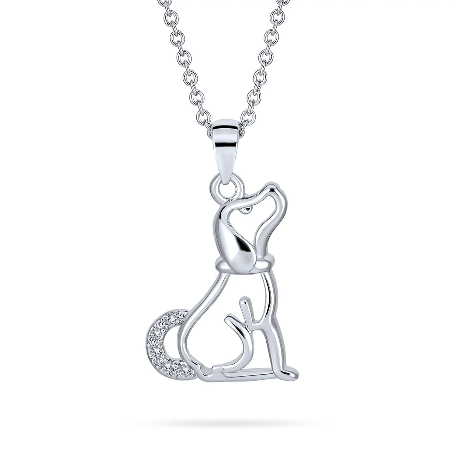 BFF Best Friend CZ Accent Puppy Dog Pendant Necklace Silver