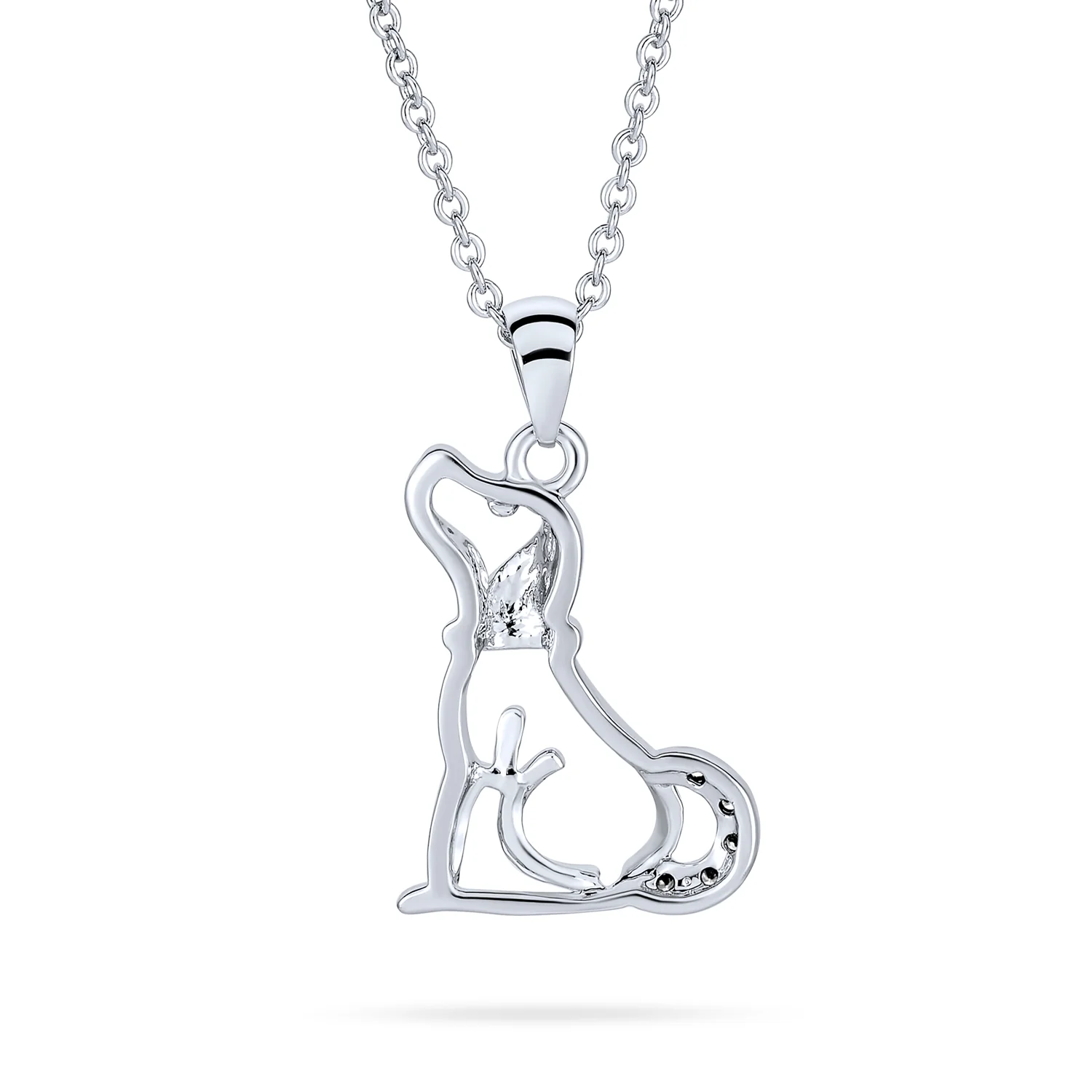 BFF Best Friend CZ Accent Puppy Dog Pendant Necklace Silver - Image 2