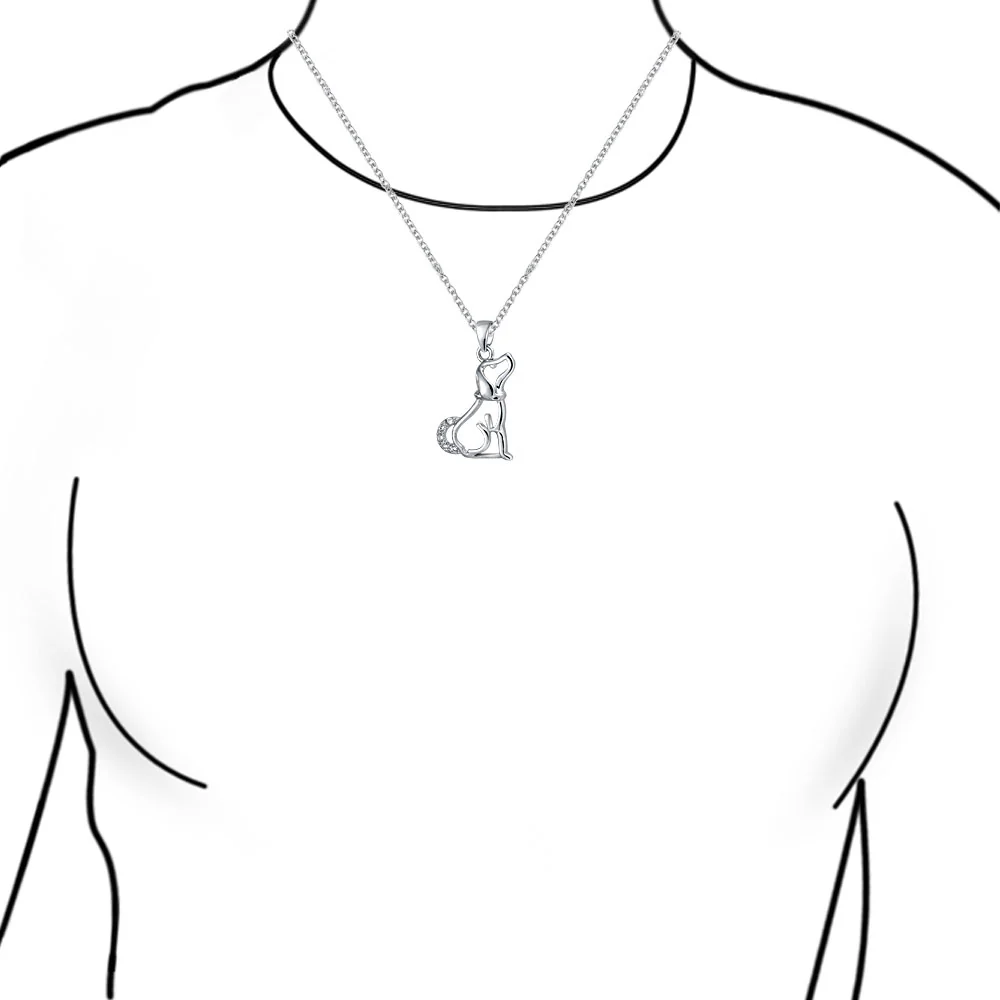 BFF Best Friend CZ Accent Puppy Dog Pendant Necklace Silver - Image 3