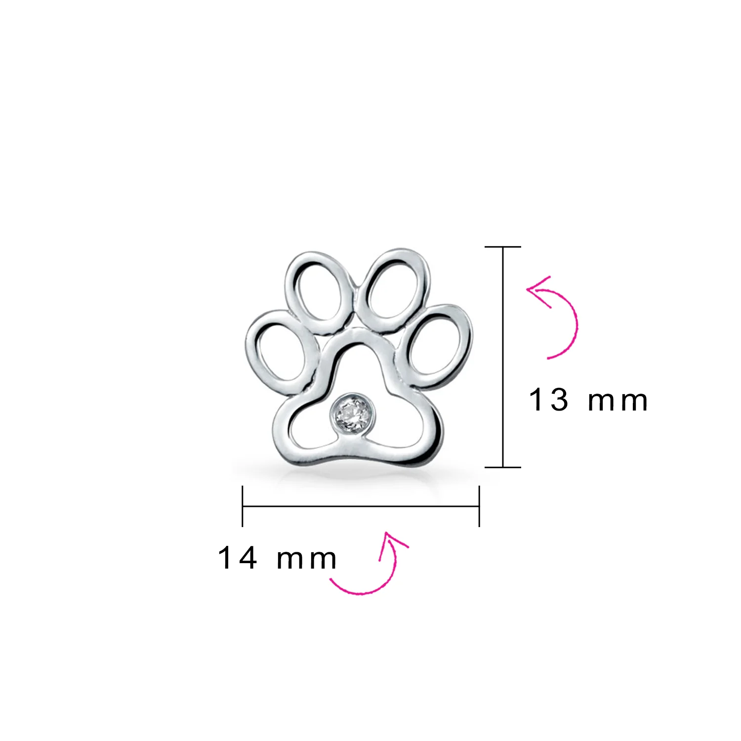 BFF CZ Stud Earrings Pet Lovers Cat Dog Paw Print Silver - Image 4