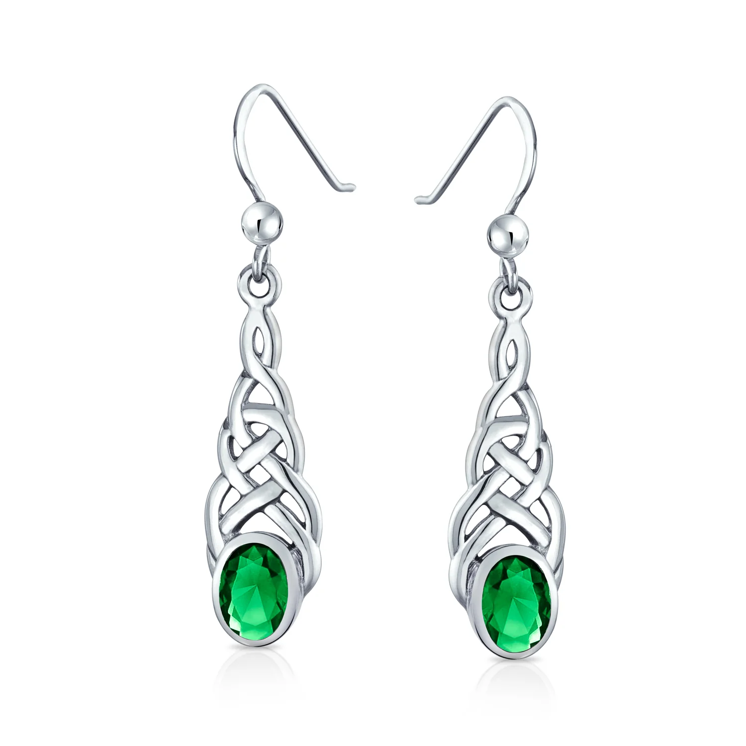 BFF Green Oval Simulated Emerald Love Knot Dangle Earrings