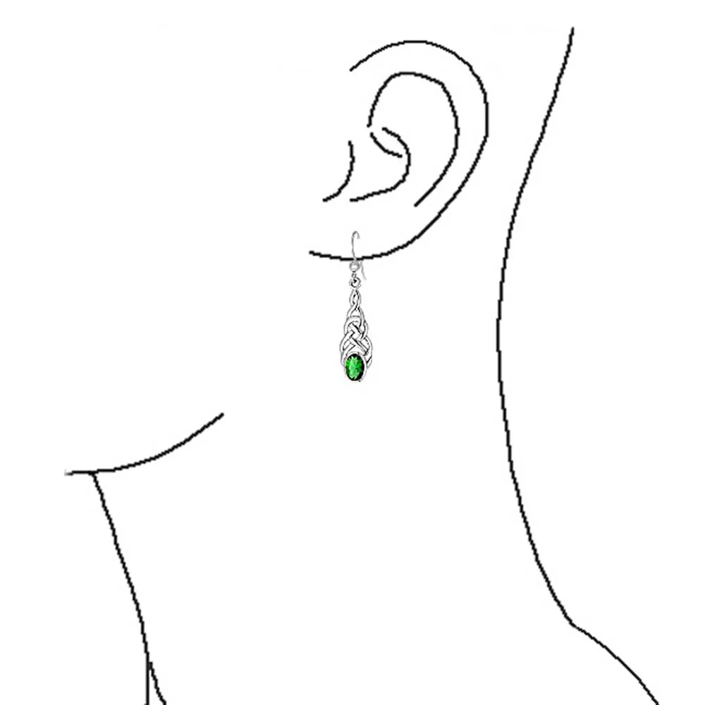 BFF Green Oval Simulated Emerald Love Knot Dangle Earrings - Image 3