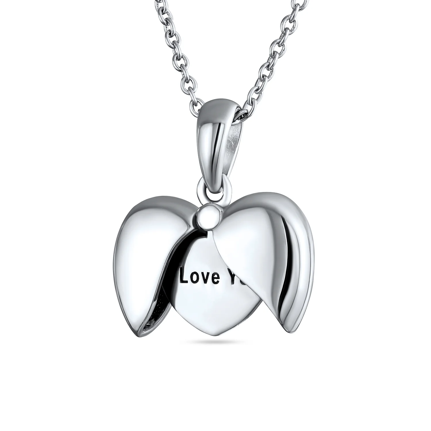 BEST MOM Word Angel Wing Heart Locket Pendant Necklace .925 Sterling Silver - Image 2