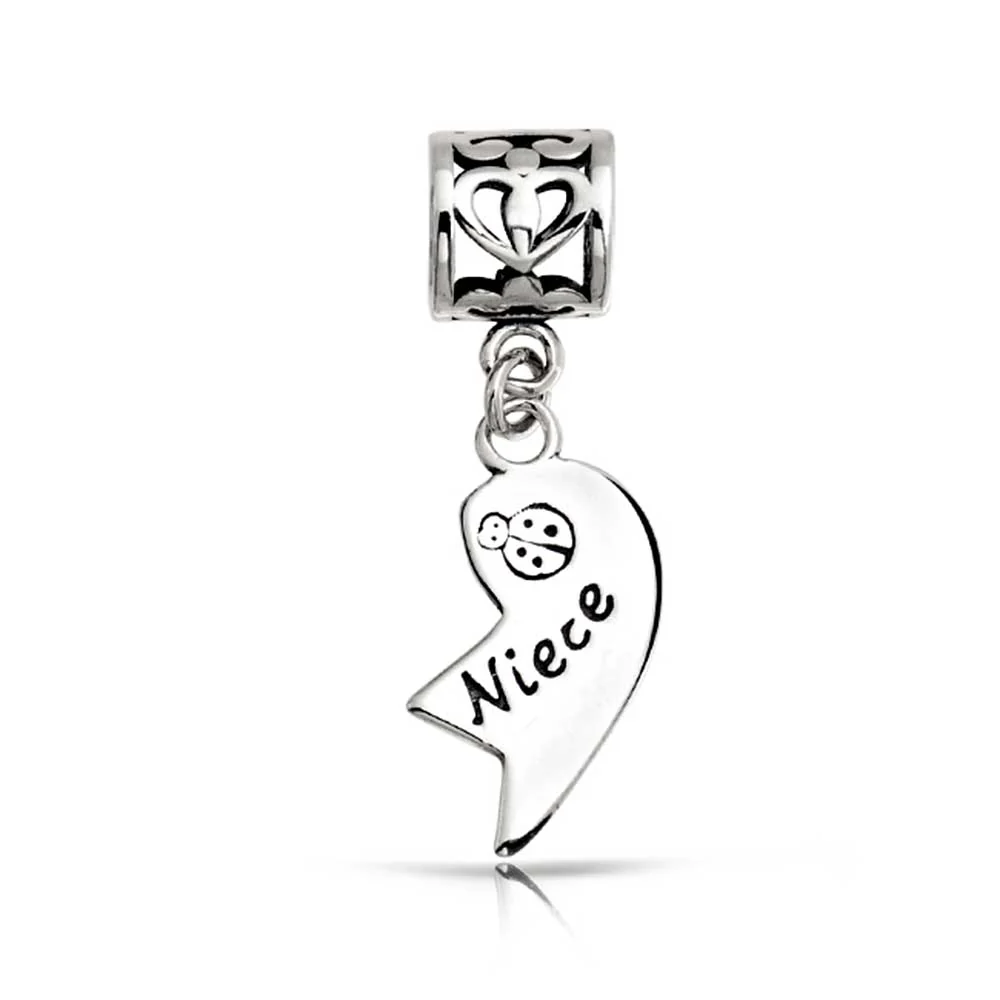 BFF Ladybug Heart Dangle Charm Bead for Aunt Niece Silver - Image 3