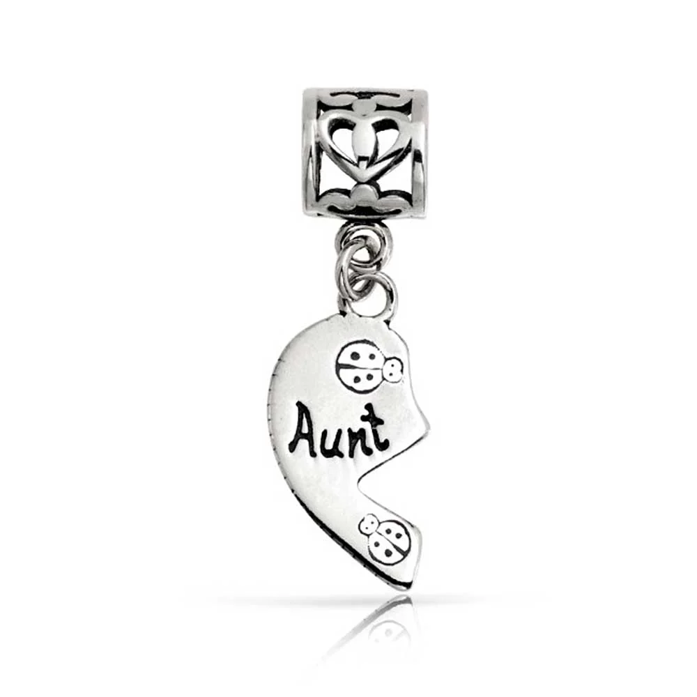 BFF Ladybug Heart Dangle Charm Bead for Aunt Niece Silver - Image 4