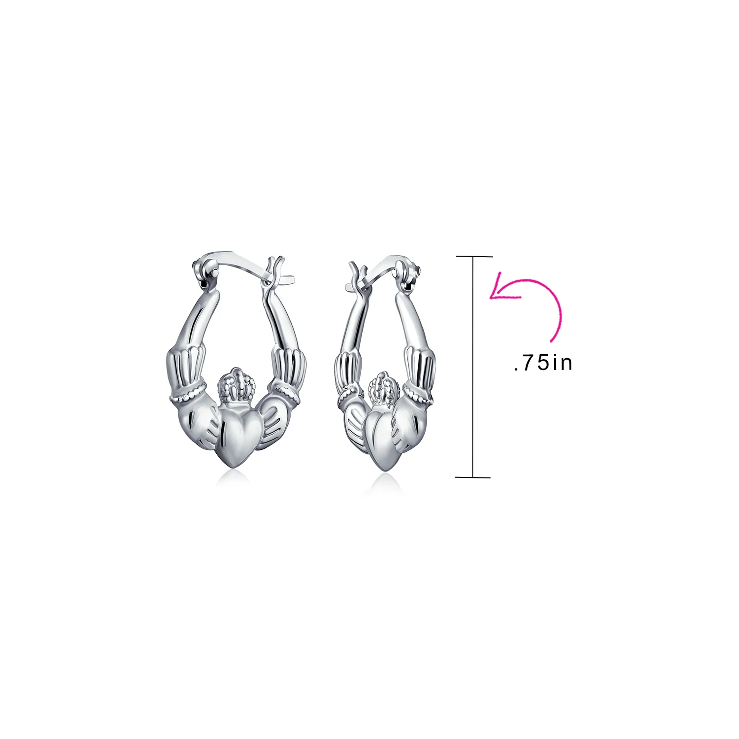 BFF Love Heart Celtic Claddagh Hoop Huggie Earrings Silver - Image 4