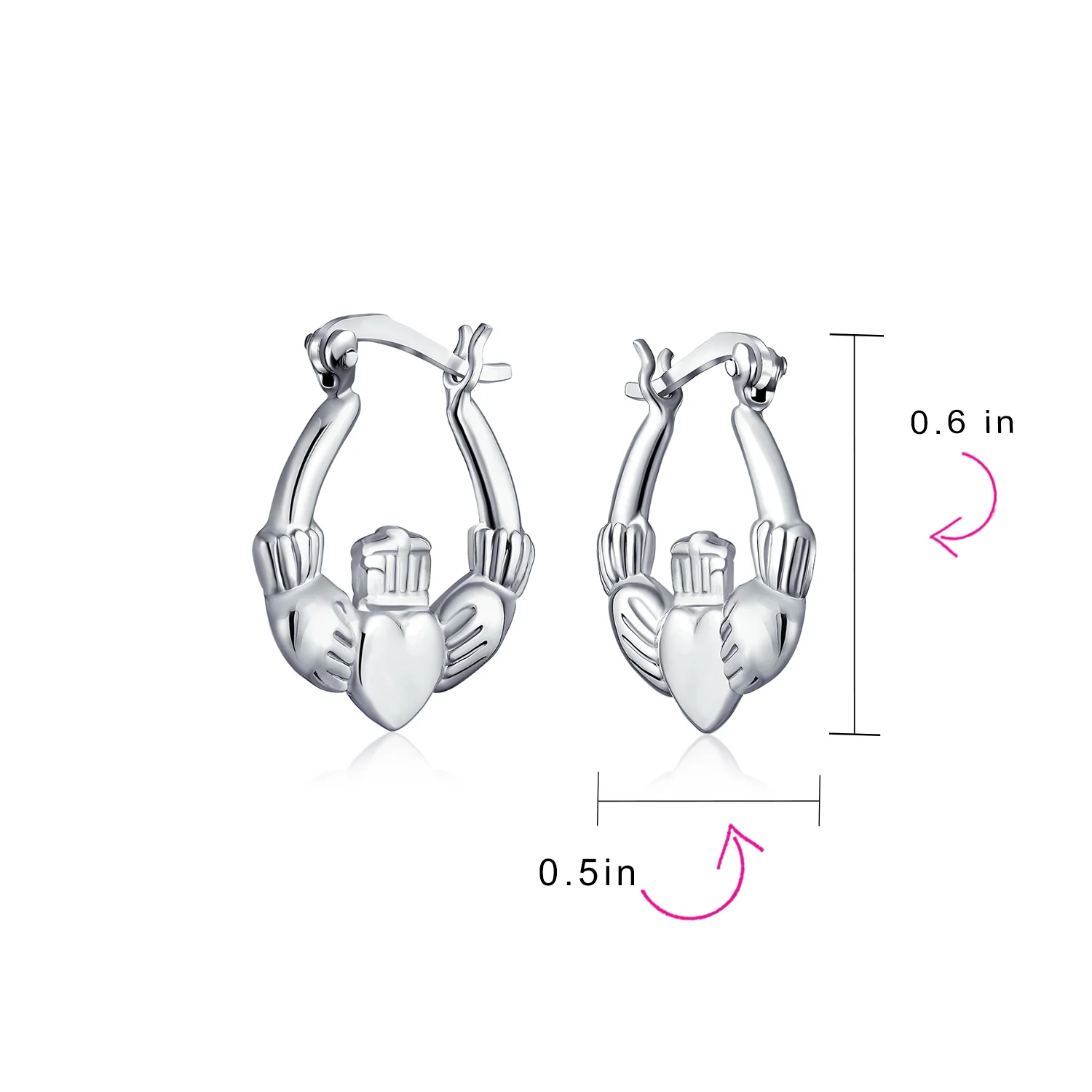 BFF Love Heart Celtic Claddagh Hoop Huggie Earrings Silver - Image 4