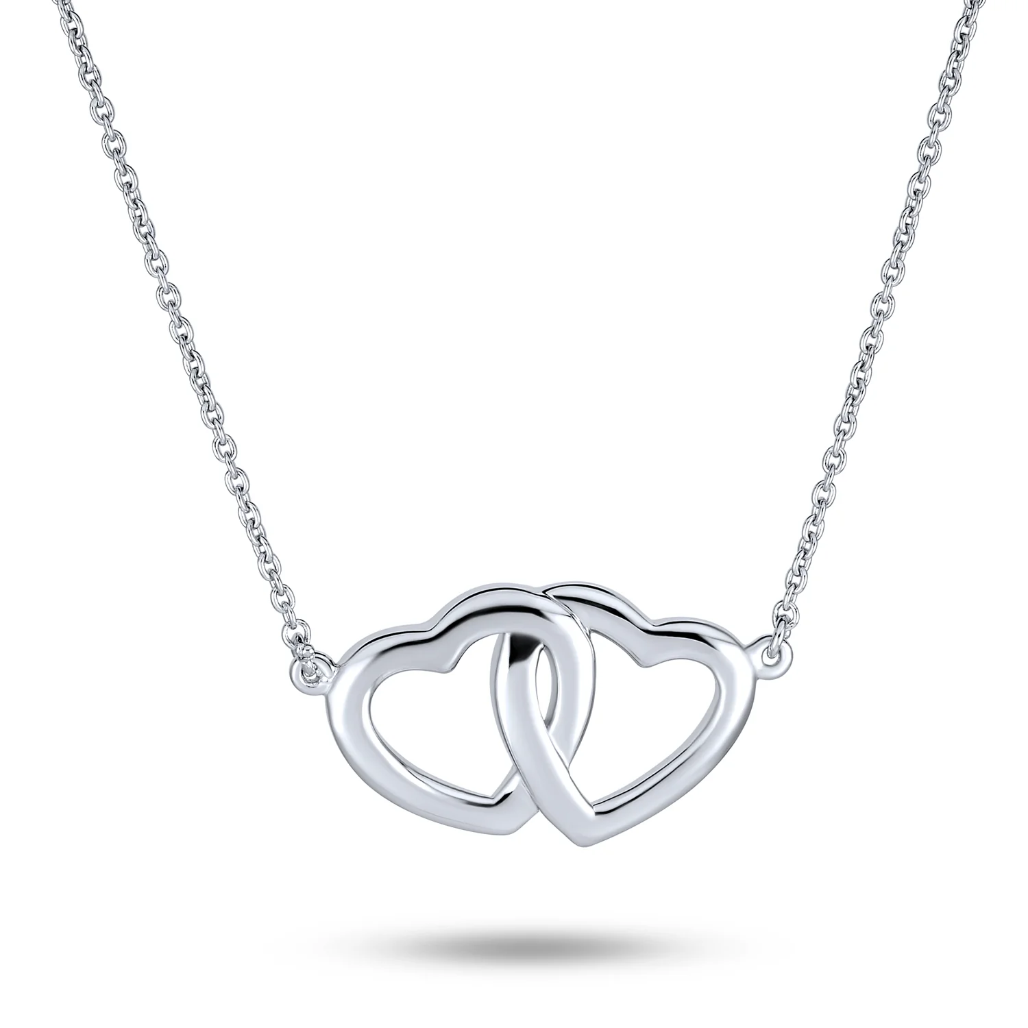 Interlocking Open Hearts Necklace BFF Couples Pendant .925 Sterling Silver Romantic Gift