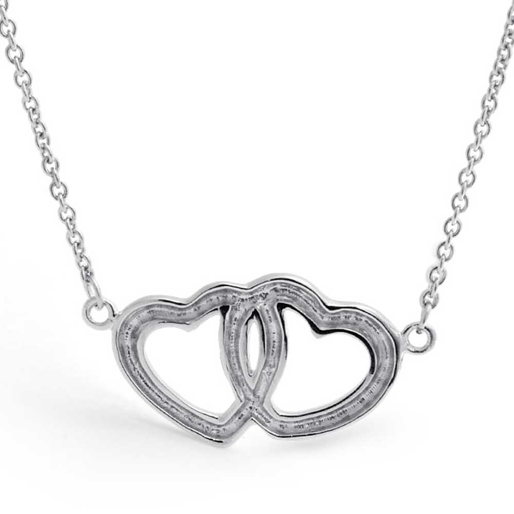 Interlocking Open Hearts Necklace BFF Couples Pendant .925 Sterling Silver Romantic Gift - Image 2