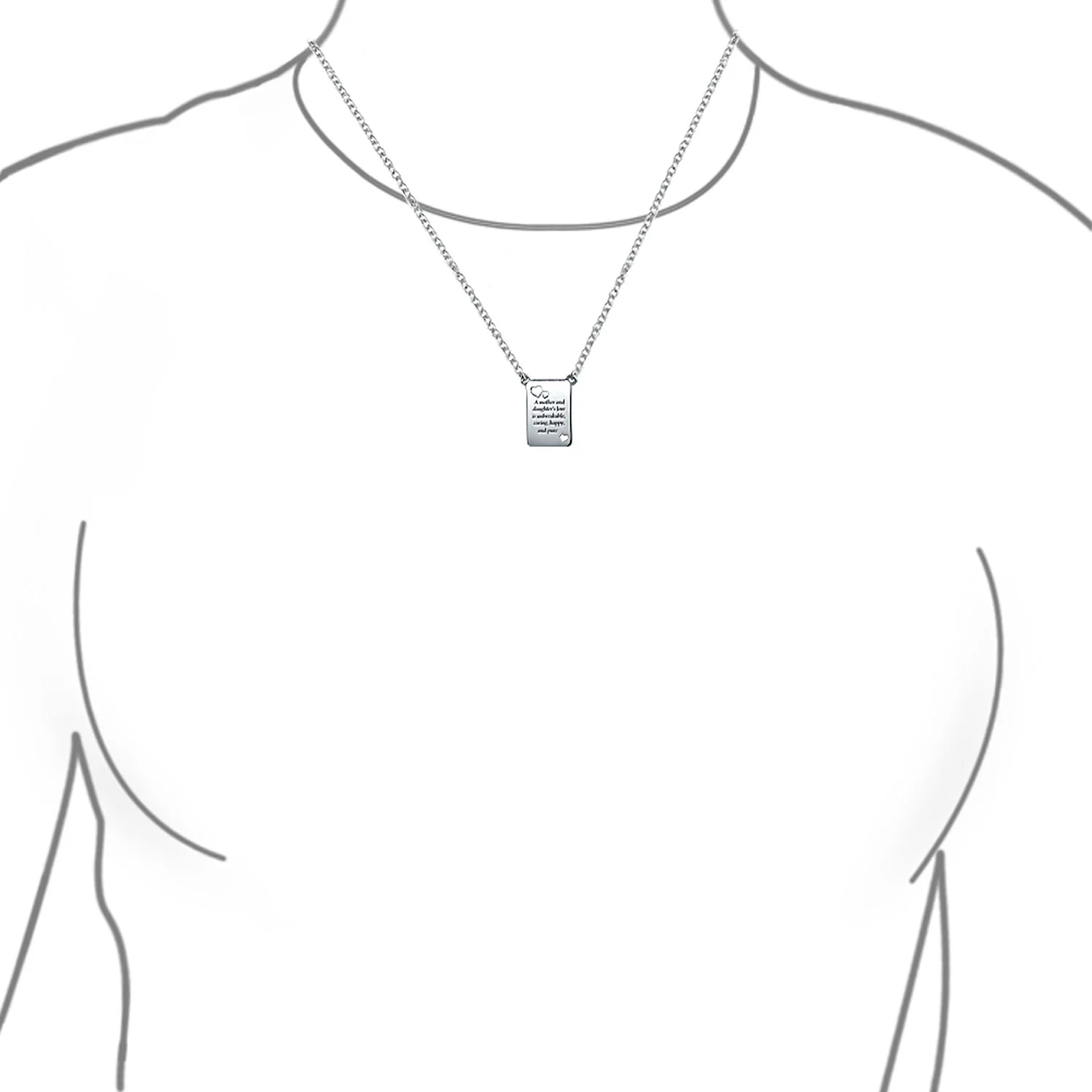 BFF Mother Daughter Heart Pendant Necklace Silver with Quote - Image 2