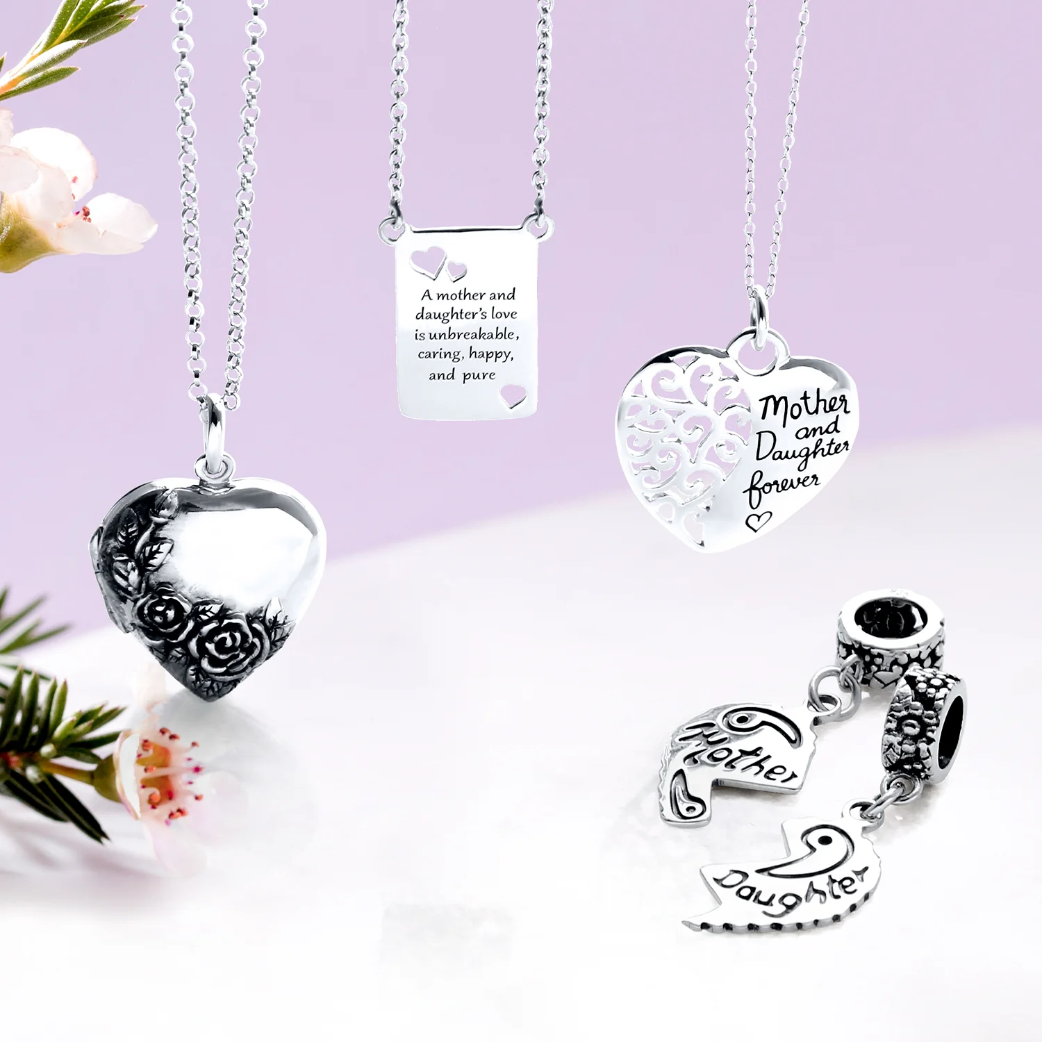 BFF Mother Daughter Heart Pendant Necklace Silver with Quote - Image 4