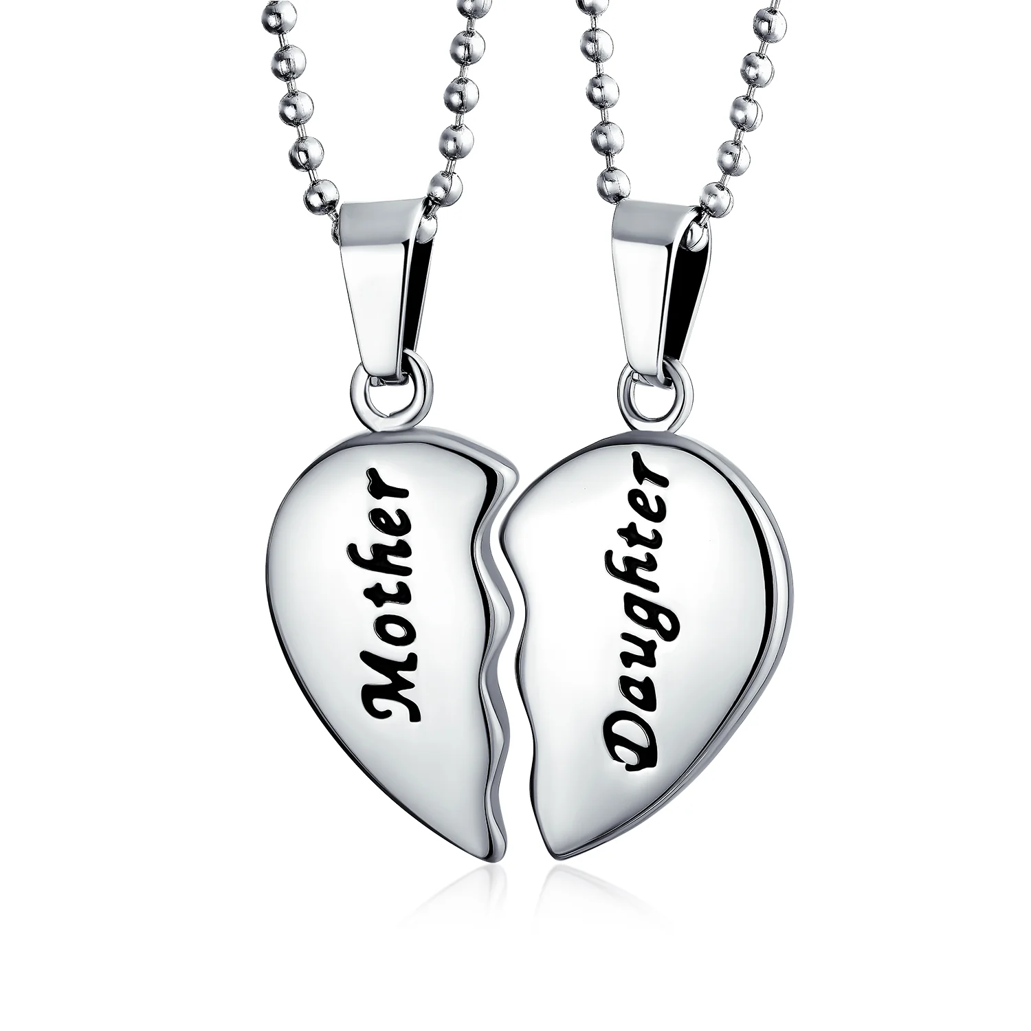 Mother Daughter Split 2 pcs Breakable Heart Puzzle Pendant Necklace Stainless