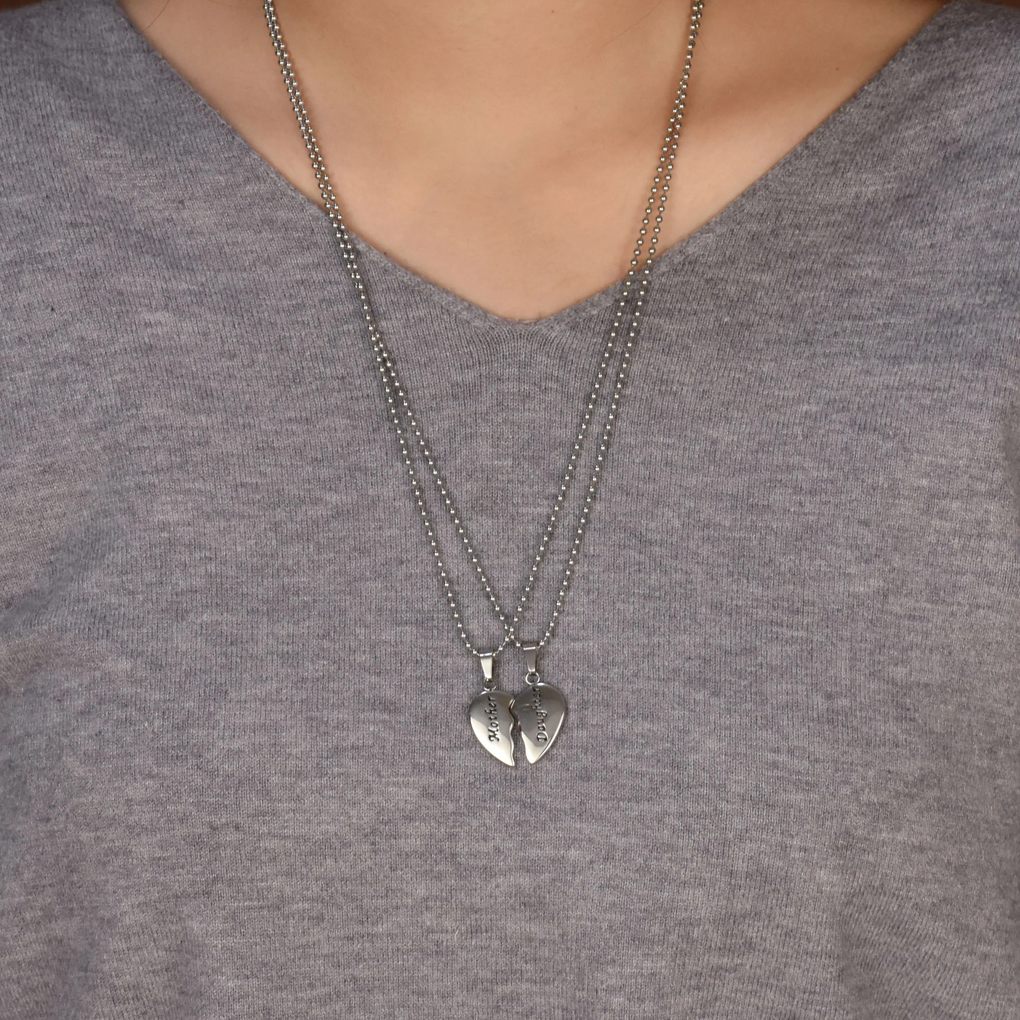 Mother Daughter Split 2 pcs Breakable Heart Puzzle Pendant Necklace Stainless - Image 3