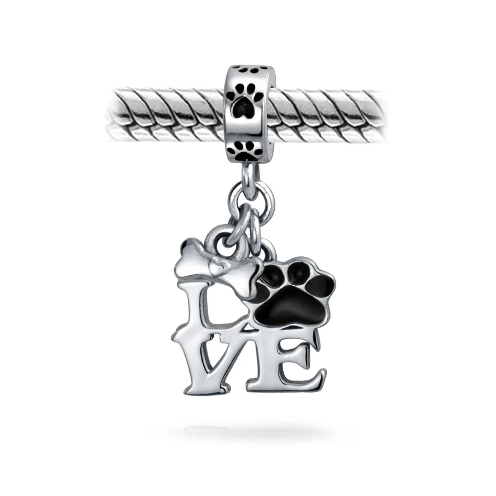 BFF Pet Lover Black Dog Cat Paw Print Dangle Charm Bead - Image 2