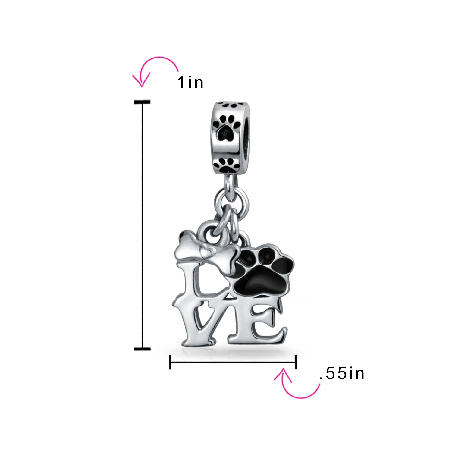 BFF Pet Lover Black Dog Cat Paw Print Dangle Charm Bead - Image 3