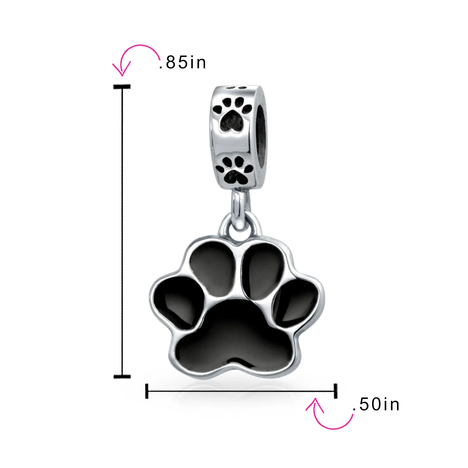 BFF Pet Lover Black Dog Cat Paw Print Dangle Charm Bead - Image 3