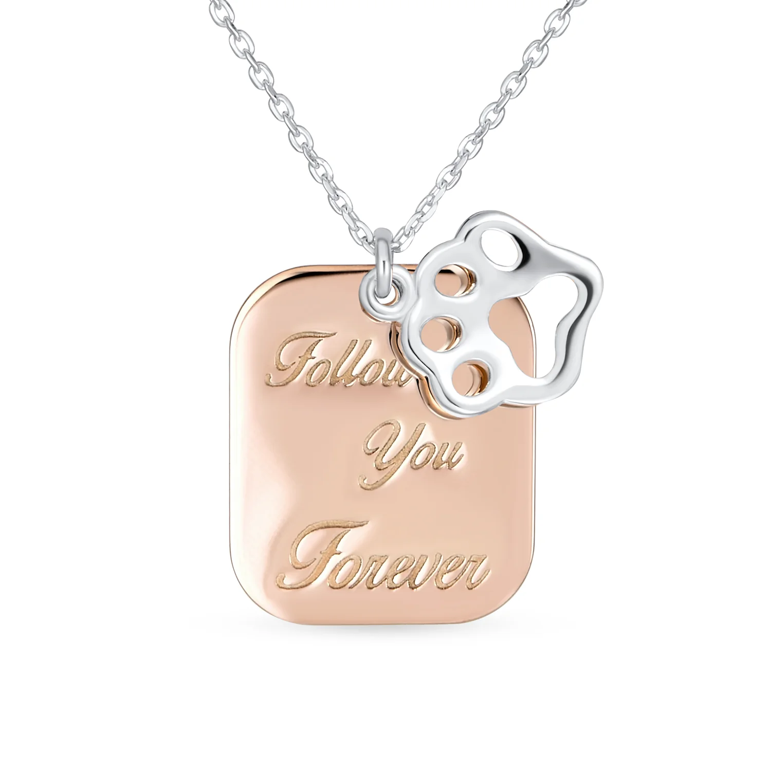 BFF Pet Paw Print Dog Tag Rose Gold Plated Necklace & CZ Paw Stud Earrings Set - Image 3