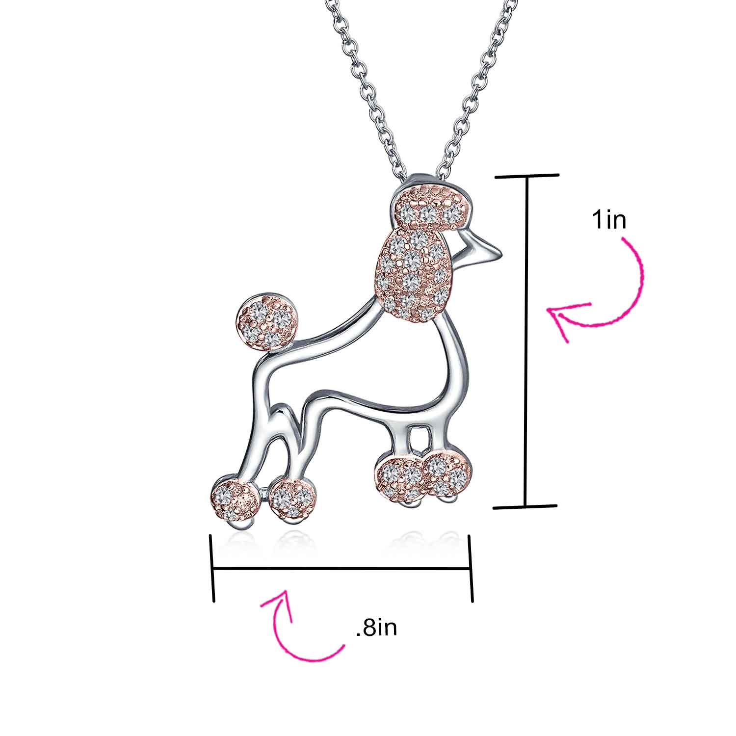 Animal Lover Pink CZ Pet Dog Elegant Poodle Pendant Necklace .925 Sterling Silver - Image 11