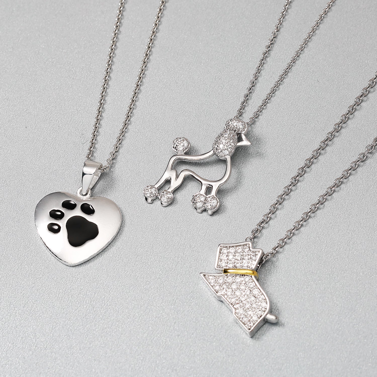 Animal Lover Pink CZ Pet Dog Elegant Poodle Pendant Necklace .925 Sterling Silver - Image 12