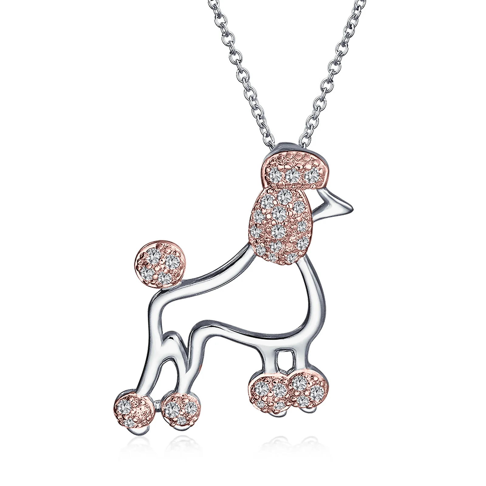 Animal Lover Pink CZ Pet Dog Elegant Poodle Pendant Necklace .925 Sterling Silver - Image 3