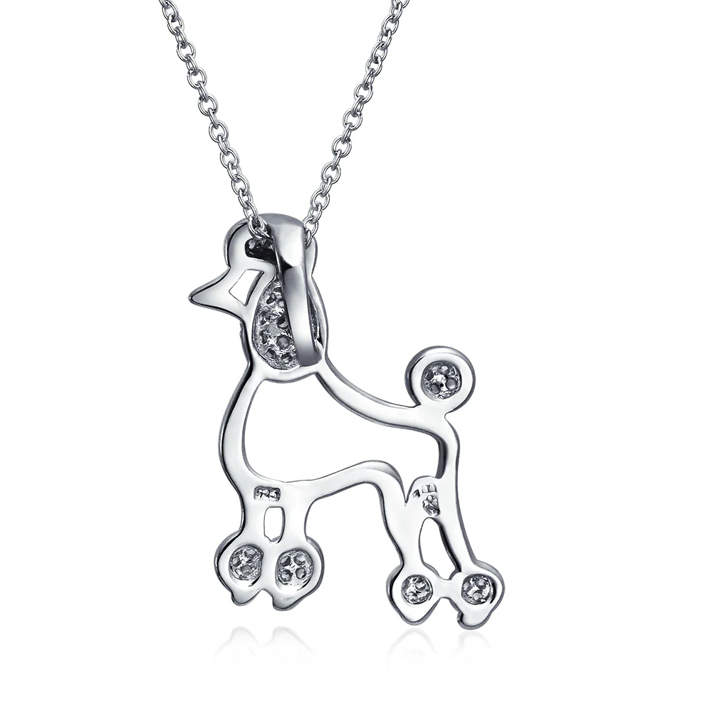 Animal Lover Pink CZ Pet Dog Elegant Poodle Pendant Necklace .925 Sterling Silver - Image 5