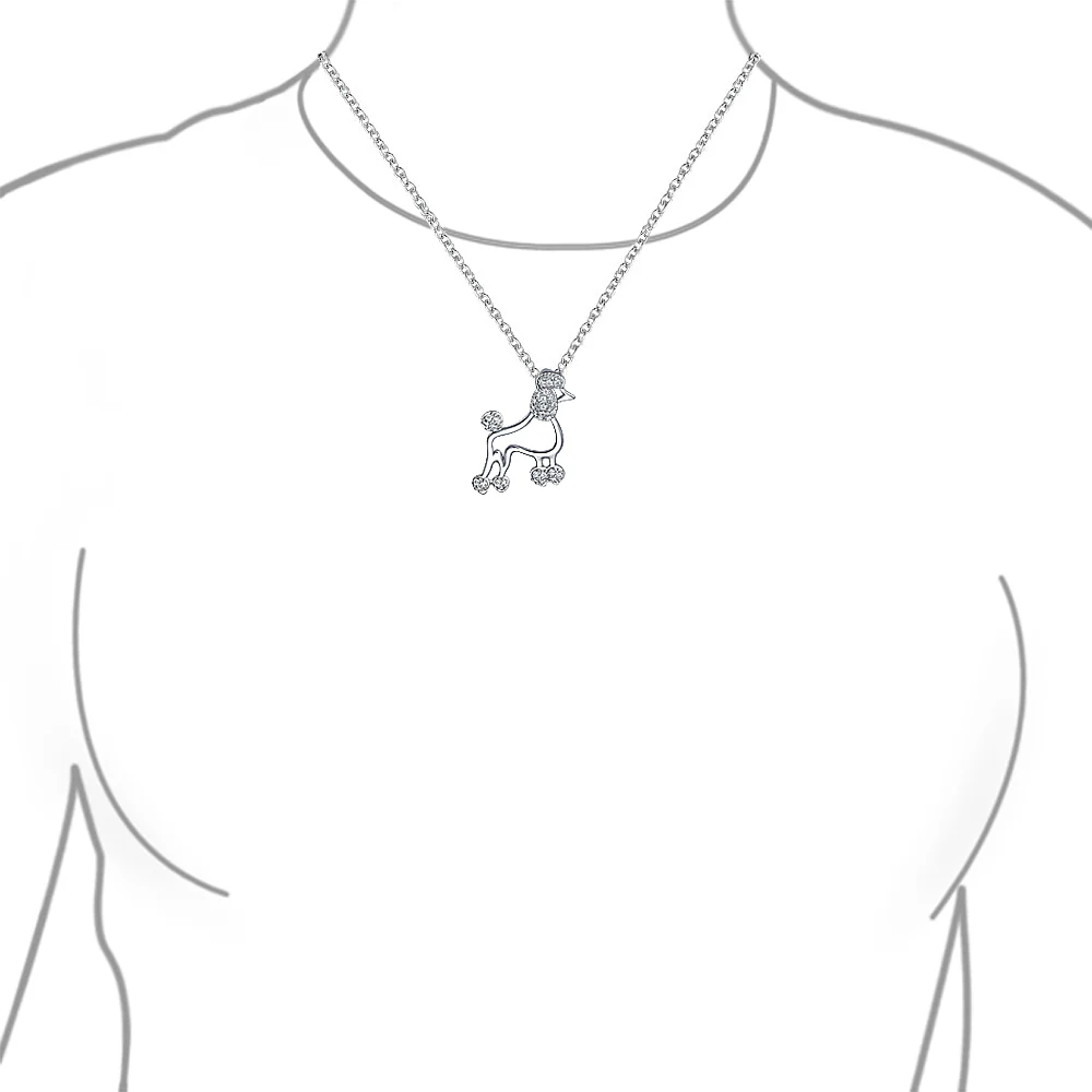 Animal Lover Pink CZ Pet Dog Elegant Poodle Pendant Necklace .925 Sterling Silver - Image 7