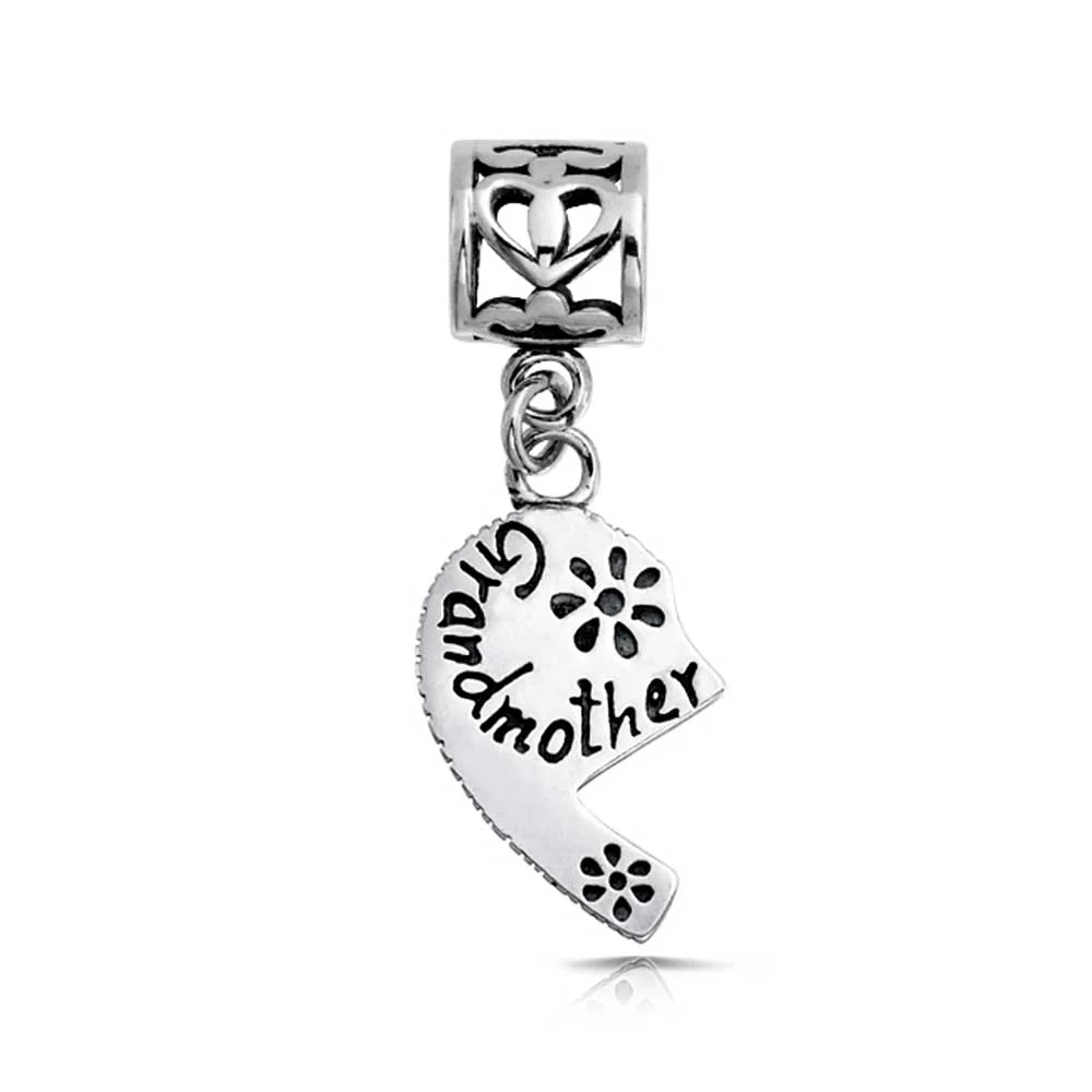 Puzzle Split Heart Grandmother Granddaughter Dangle Charm Bead Sterling Silver Fit European Bracelet - Image 3
