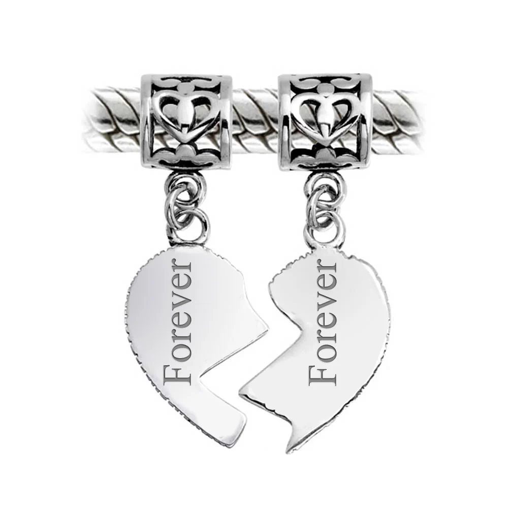Puzzle Split Heart Grandmother Granddaughter Dangle Charm Bead Sterling Silver Fit European Bracelet - Image 4