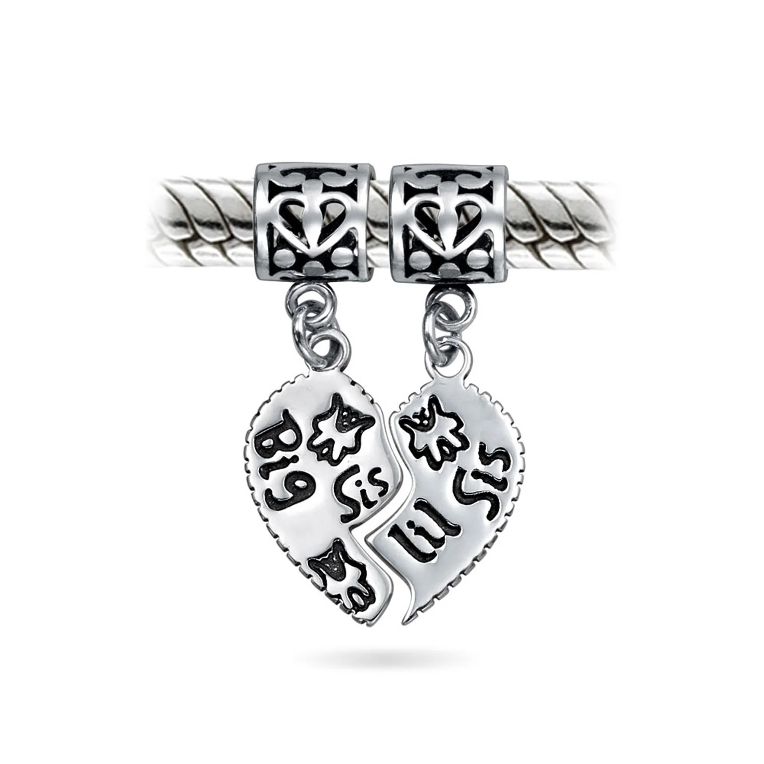 BFF SIS Little SIS 2 Pc Split Heart Charm Bead Sterling Silver for European Bracelet - Image 4