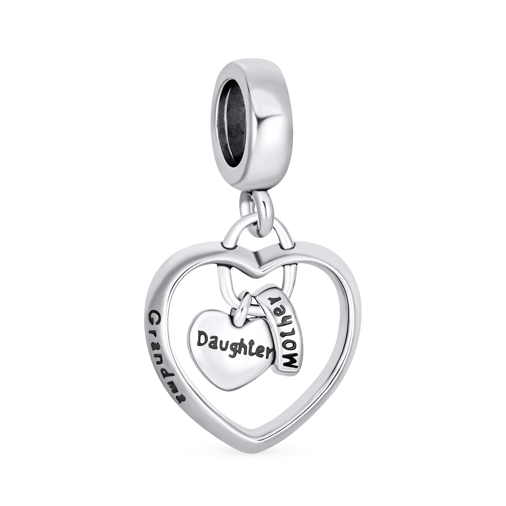 BFF Trio Hearts Dangle Charm Bead Grandma Sterling Silver