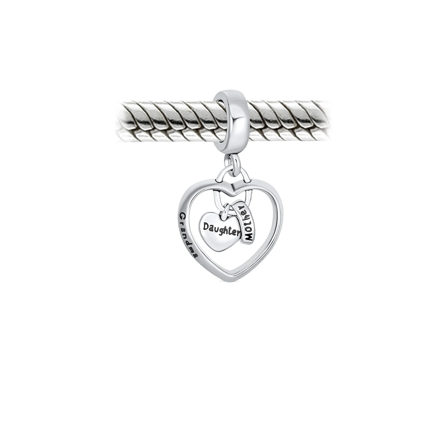 BFF Trio Hearts Dangle Charm Bead Grandma Sterling Silver - Image 3
