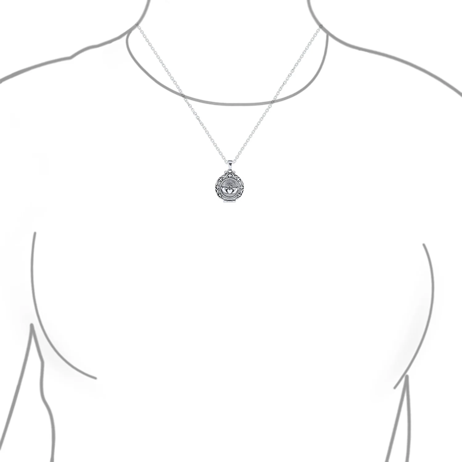 Vintage Style Celtic Round Claddagh Locket Necklace Pendant .925 Sterling Silver - Image 4