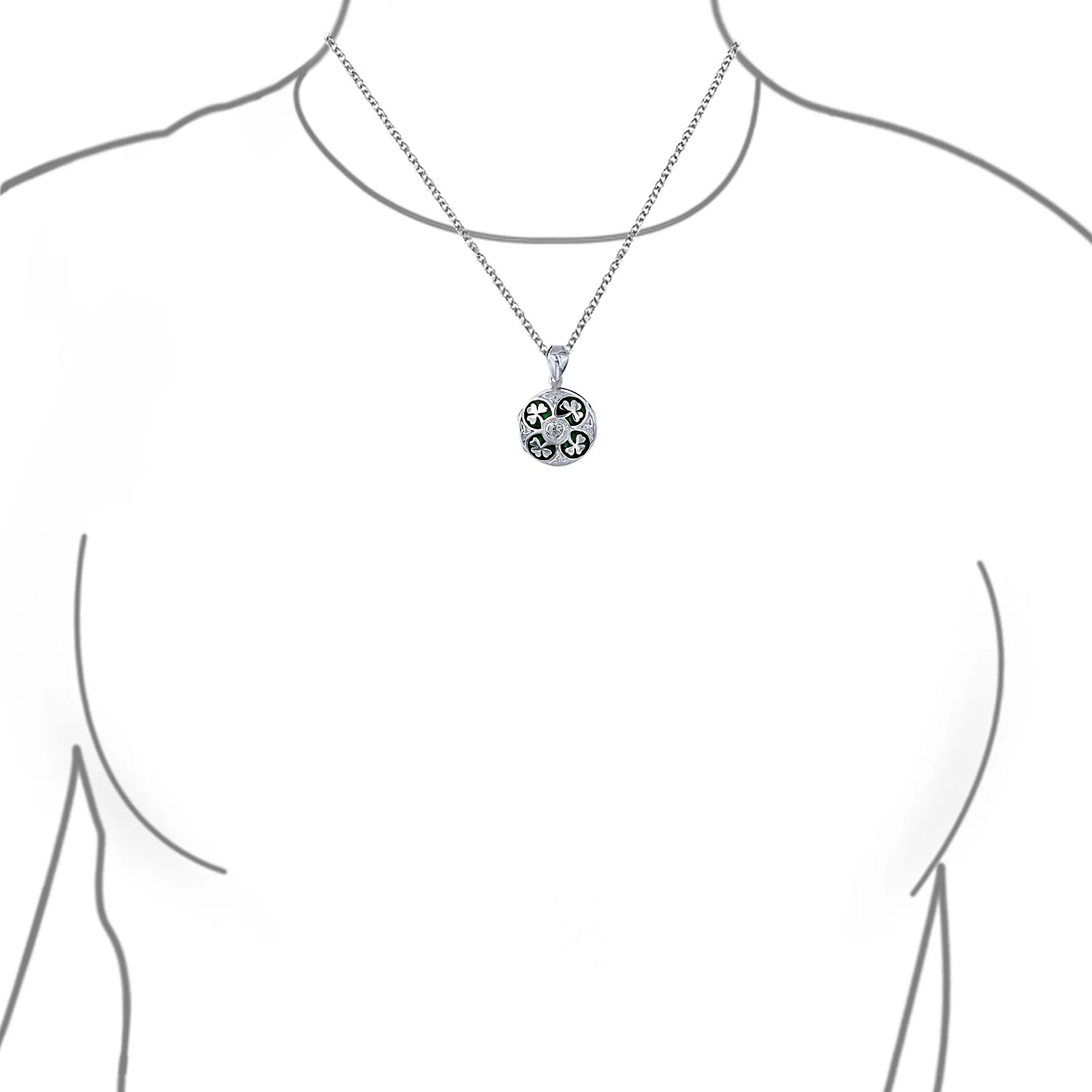 Celtic Lucky Clover Keepsake Photo Locket Necklace Round Lucky Green Enamel .925 Sterling Silver - Image 6