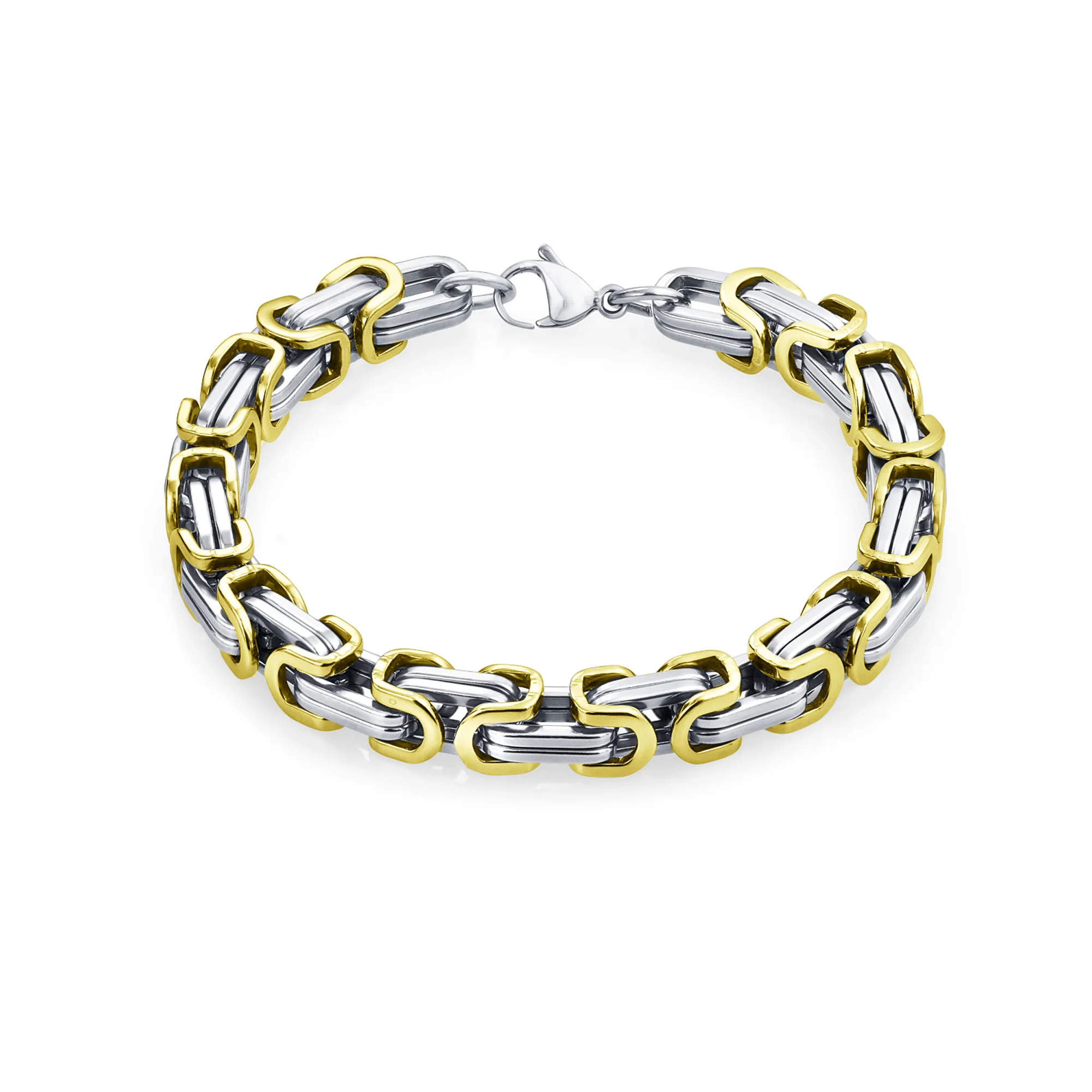 Biker Byzantine Chain Link Bracelet Black Silver Gold