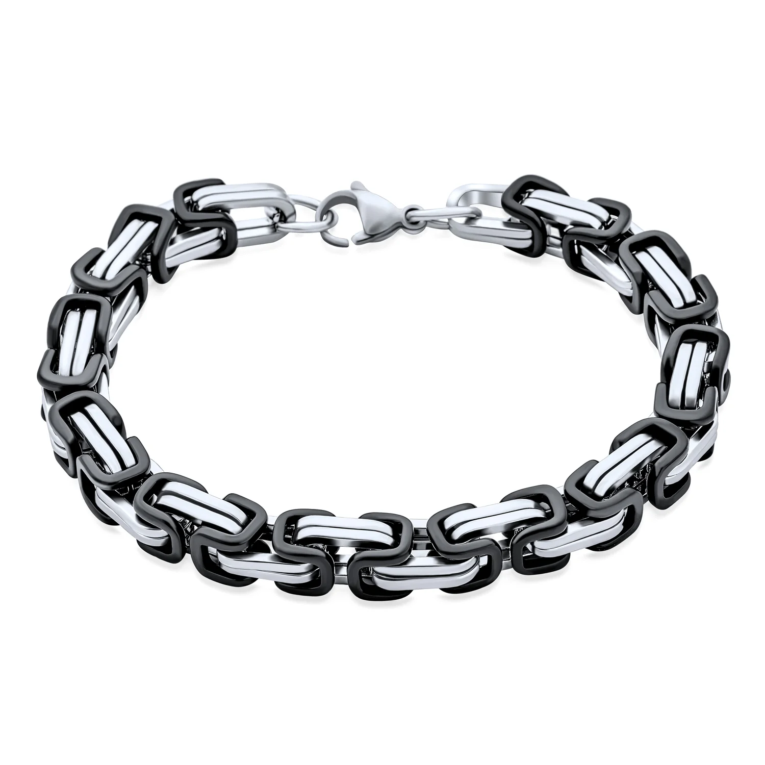Biker Byzantine Chain Link Bracelet Black Silver Gold - Image 2