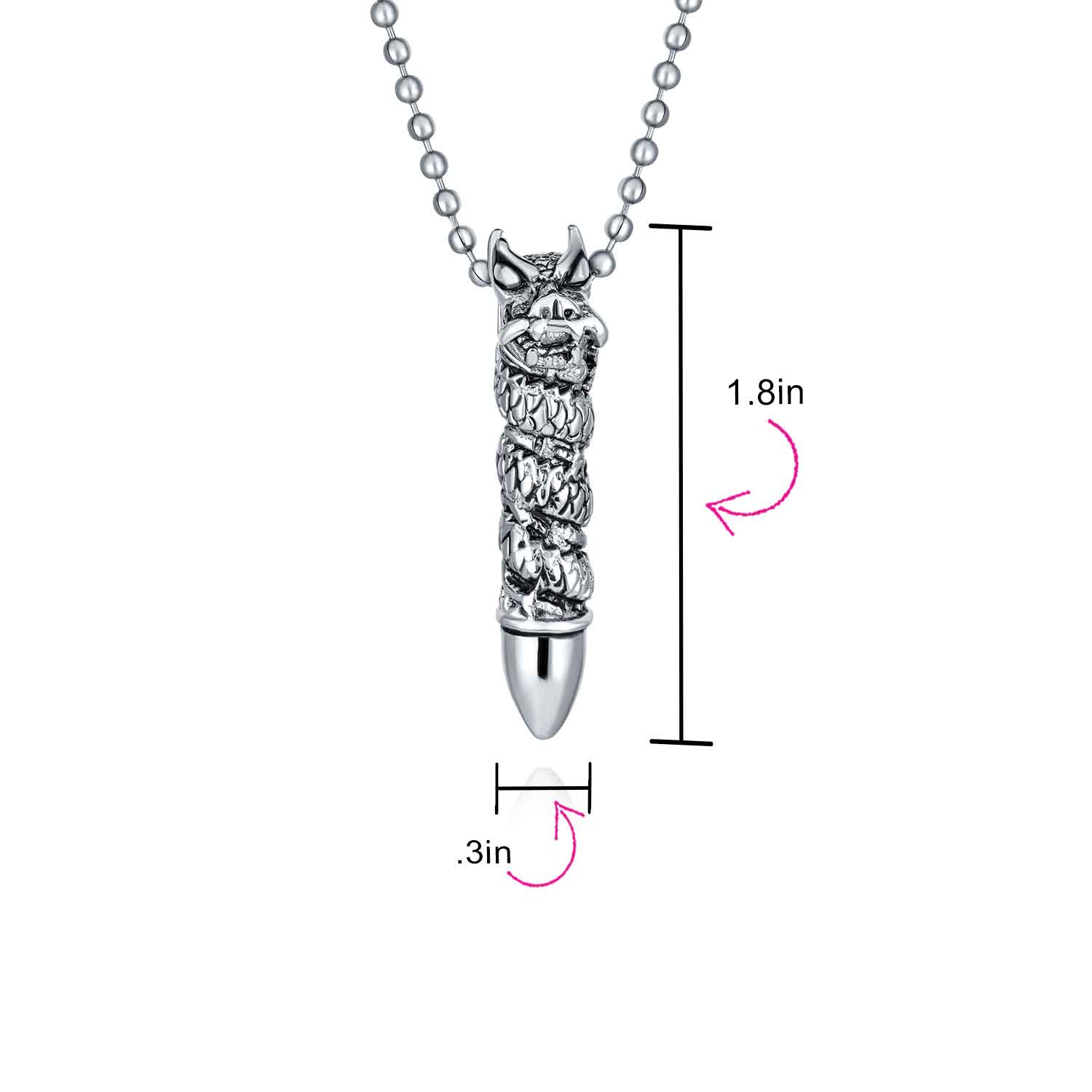 Biker Goth Viking Dragon Bullet Pendant Necklace Stainless - Image 4