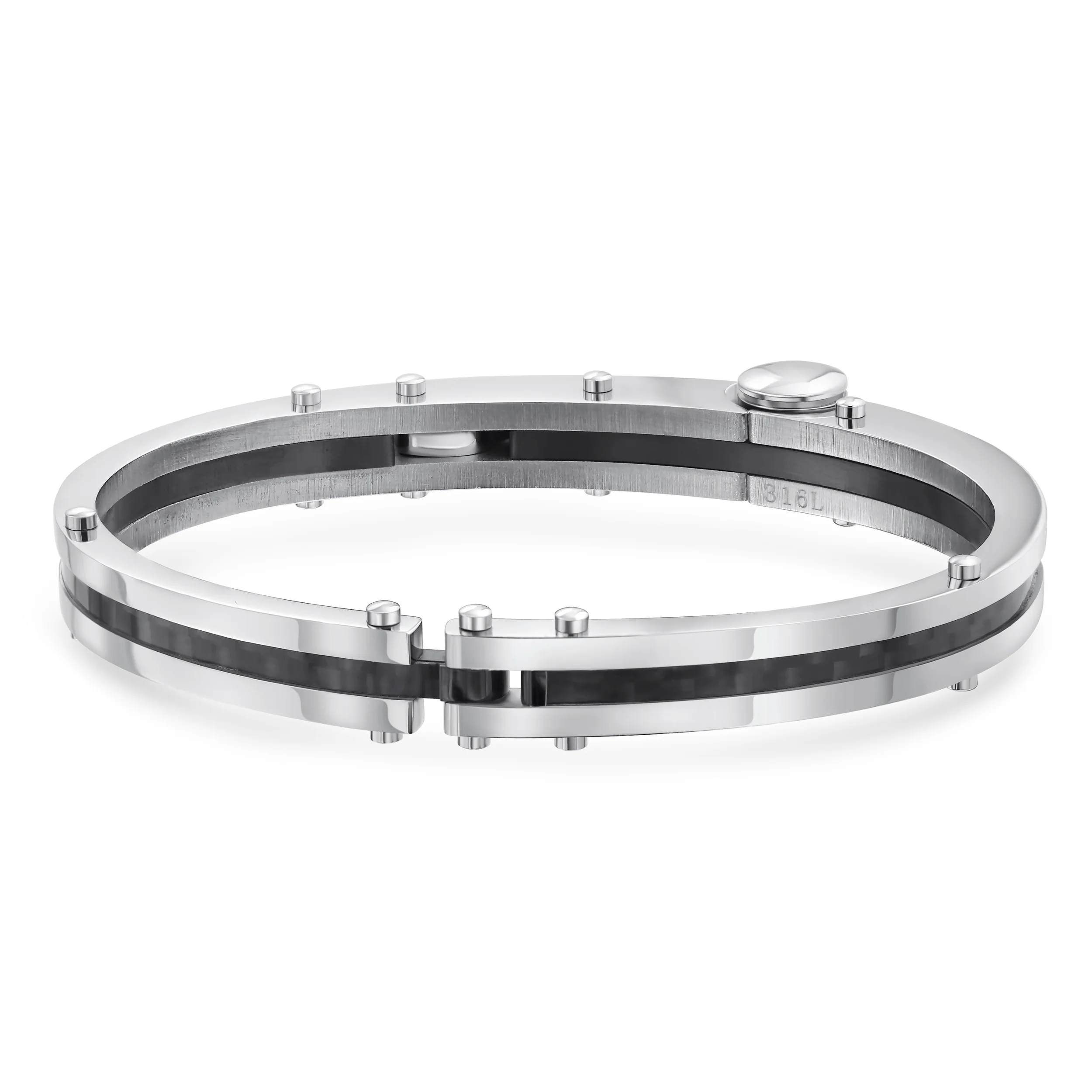 Biker Handcuff Bracelet Bangle Black Inlay Stainless Steel - Image 5