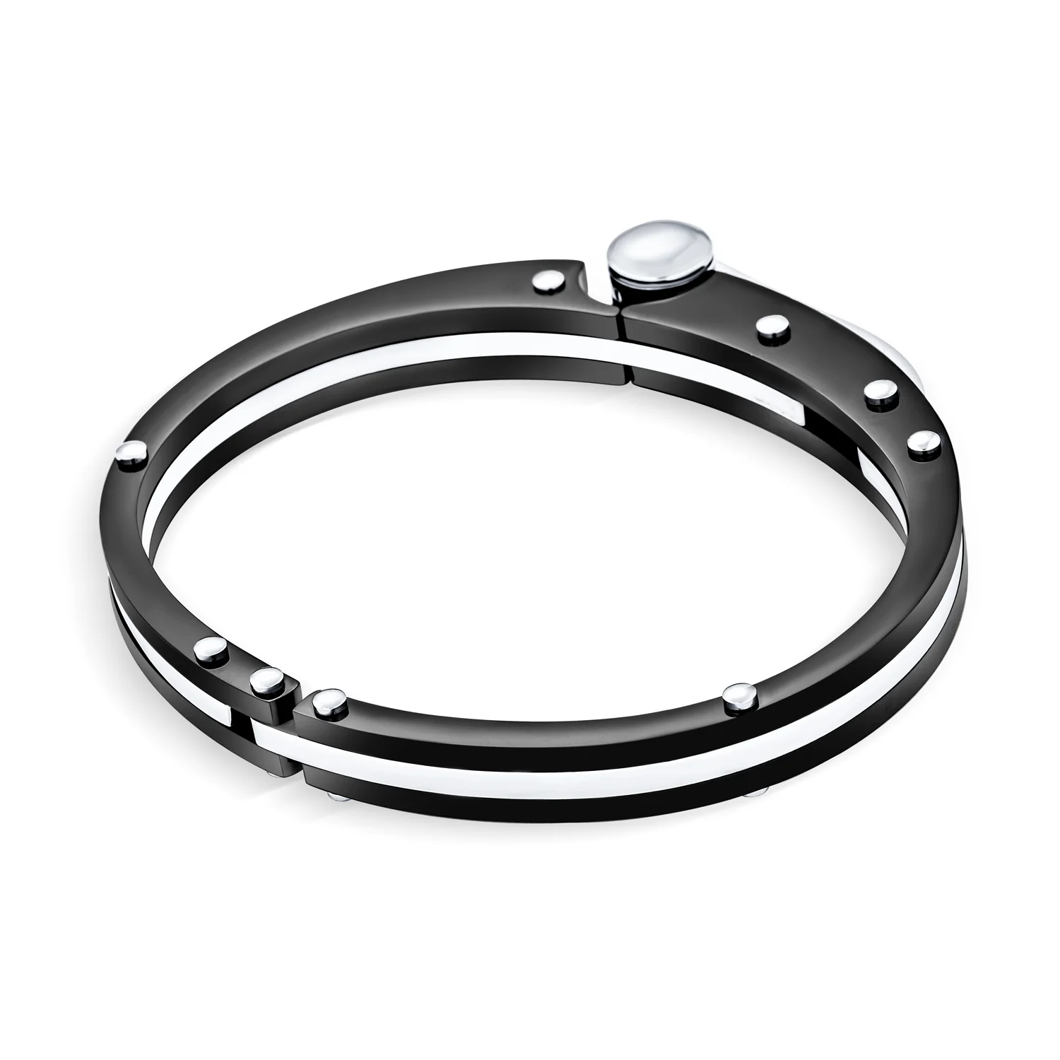 Biker Handcuff Bracelet Bangle Black Inlay Stainless Steel - Image 6