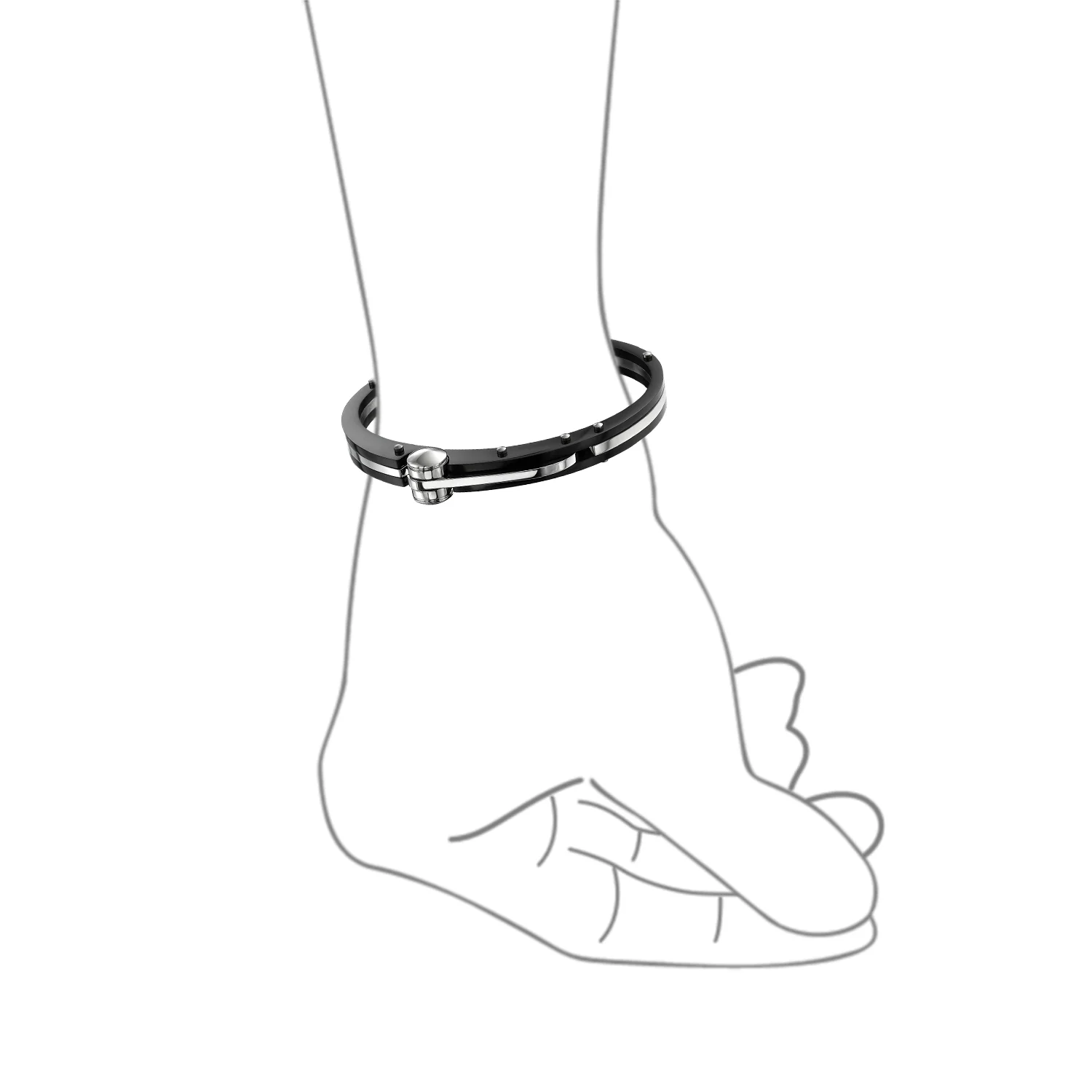 Biker Handcuff Bracelet Bangle Black Inlay Stainless Steel - Image 9