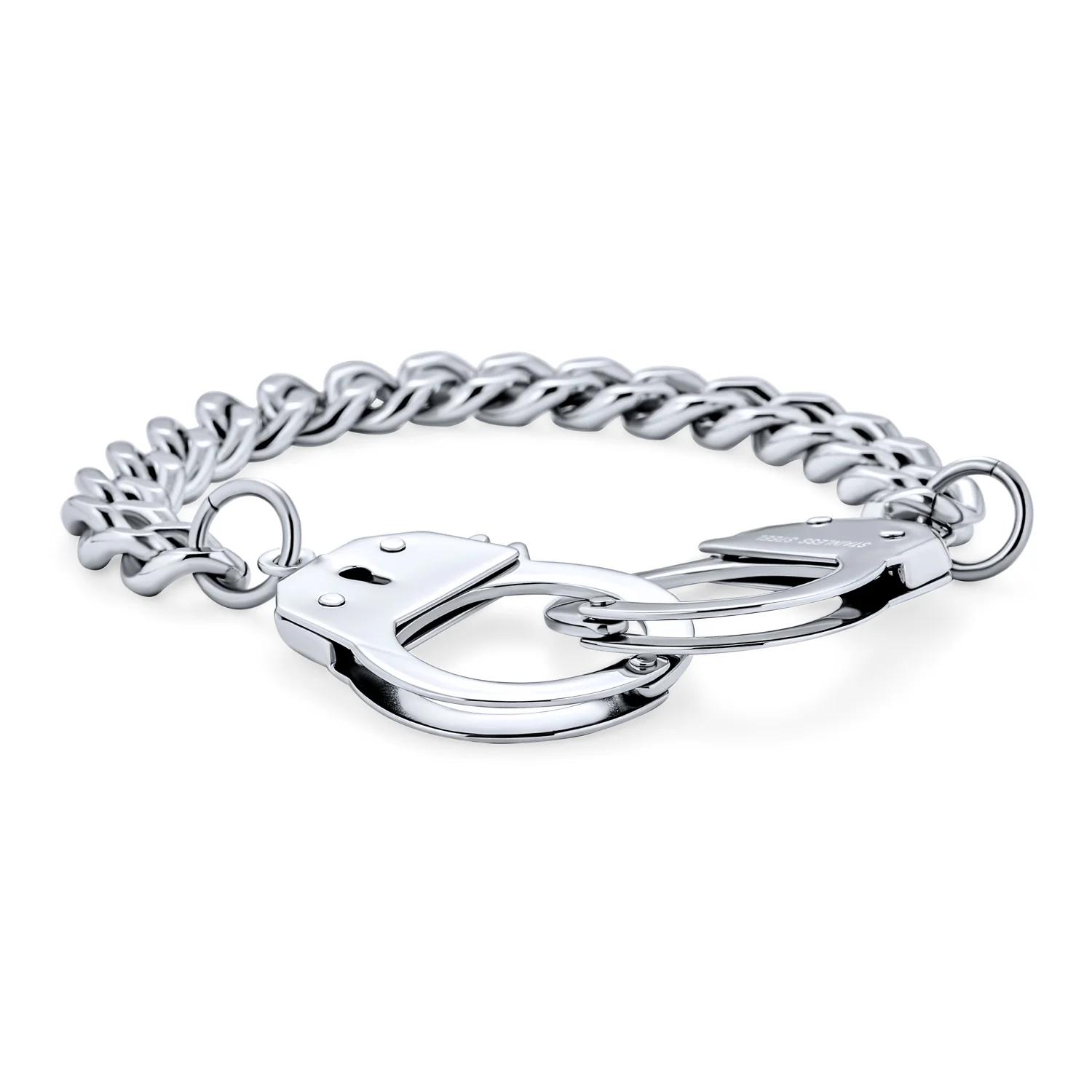 Biker Jewelry Couples Handcuff Statement Bracelet Cuban Curb Chain Stainless Steel 8, 8.5 Inch - Image 2