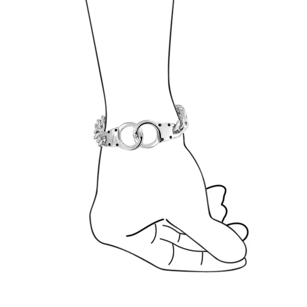 Biker Interlocking Handcuff Padlock Curb Chain Bracelet - Image 3
