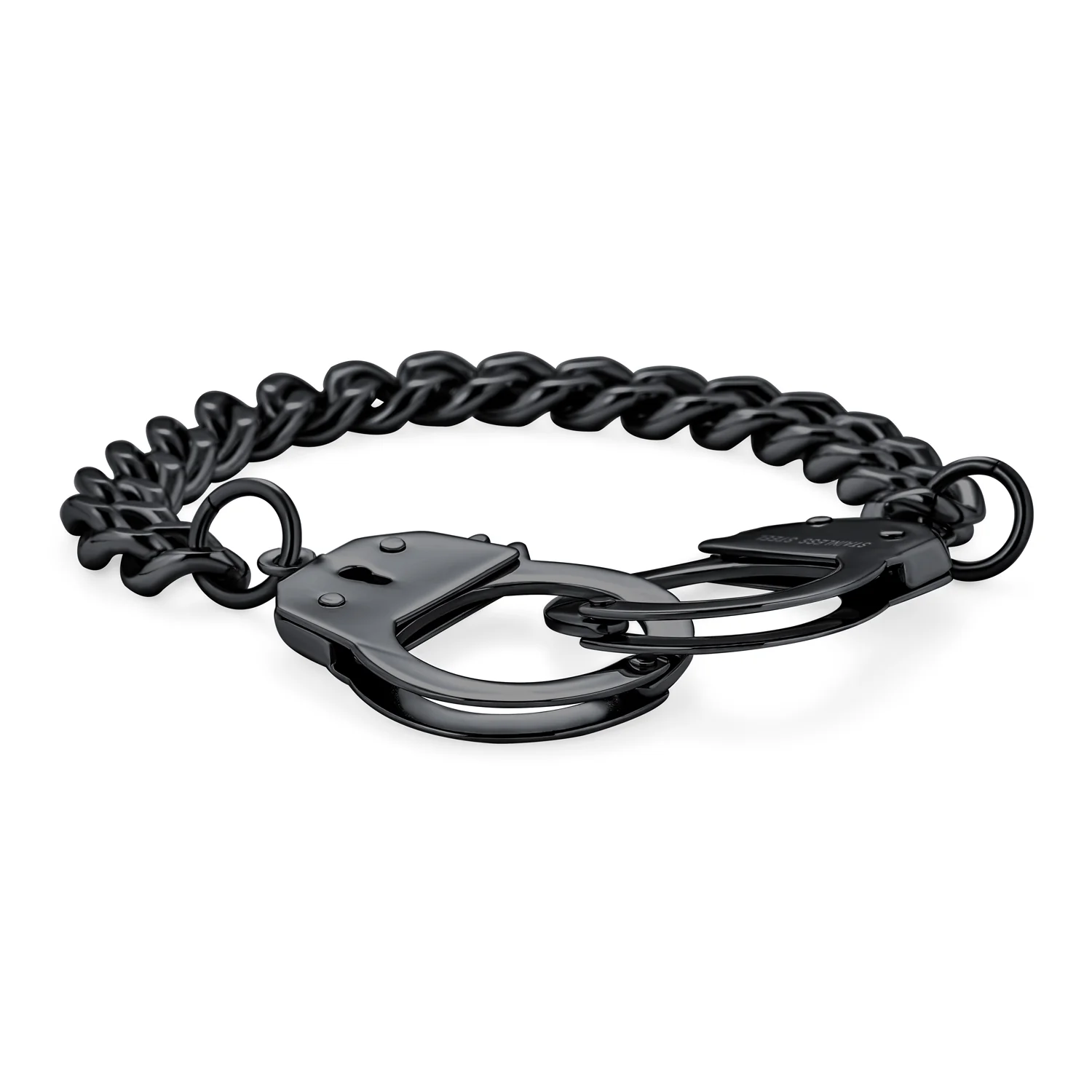 Biker Jewelry Handcuff Statement Bracelet Curb Chain Black Stainless Steel - Image 3