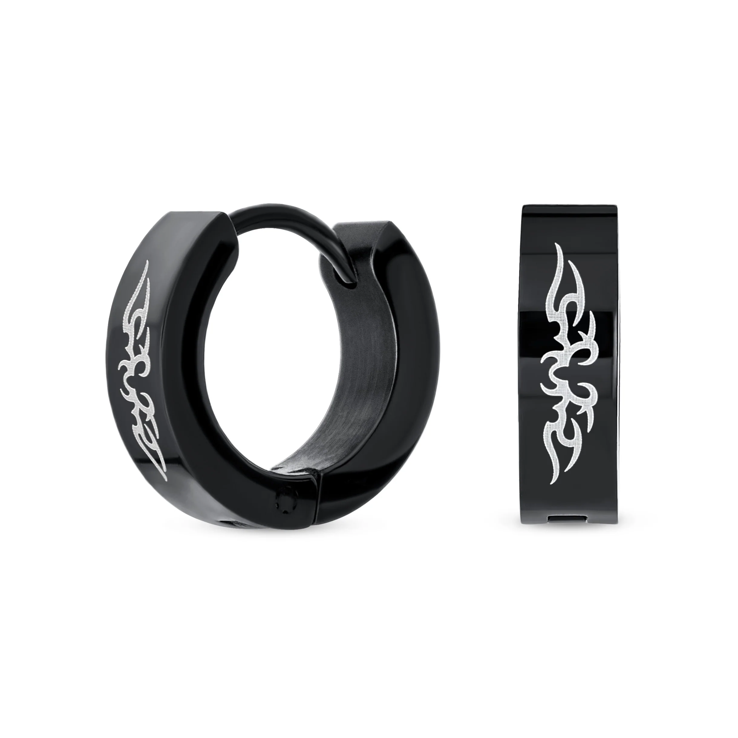 Laser Etched Guardian Angel Wings Mini Hoop Huggie Earrings Stainless Steel